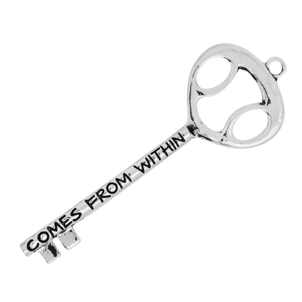 73*25mm Vintage Keys,Antique Silver Skeleton Keys,'COMES FROM WITHIN' Key Pendant,Charm Necklace Jewelry,sold 10pcs/lot