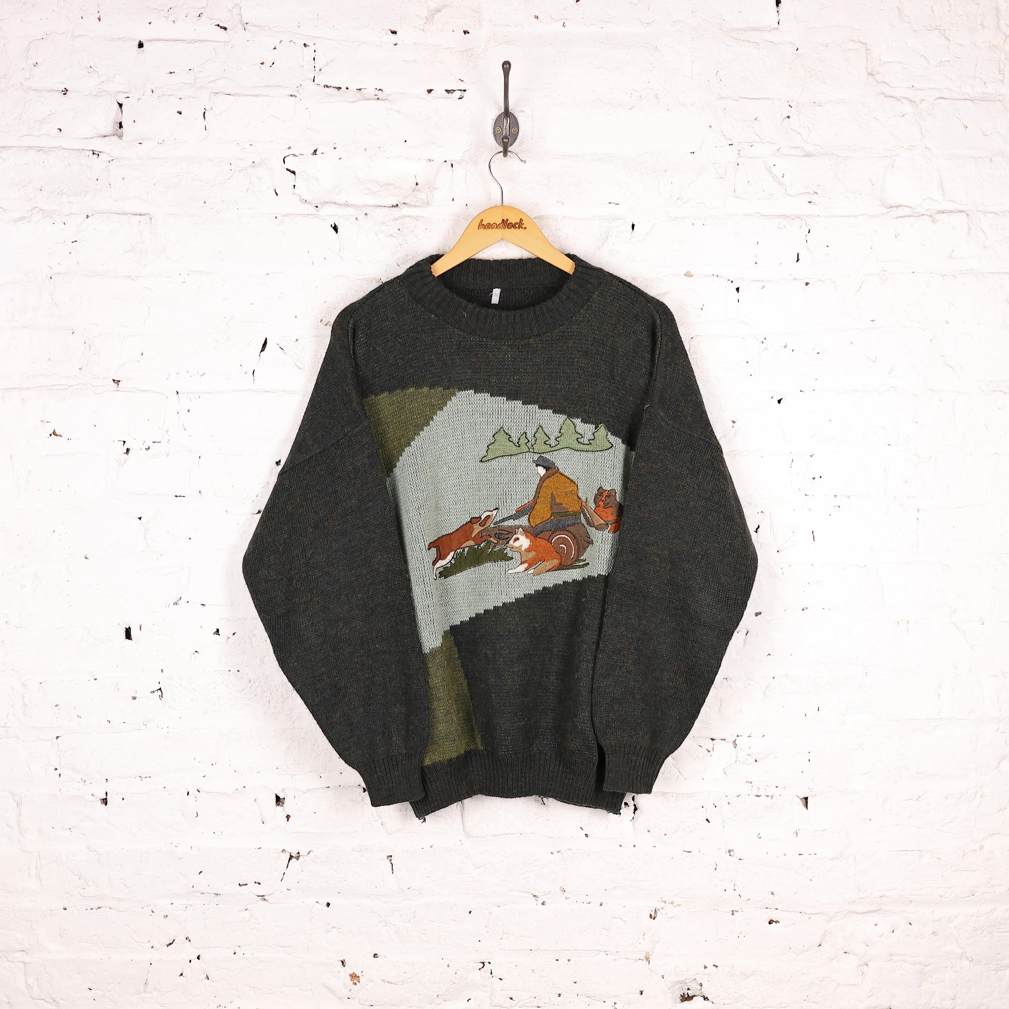 90's Pattern Knit Jumper - Green - L