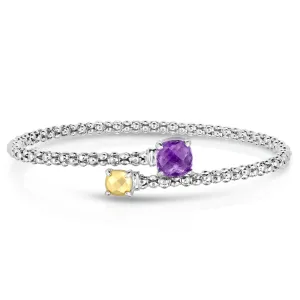 925 Sterling Silver Genuine Purple Amethyst Bypass Popcorn Bangle Bracelet