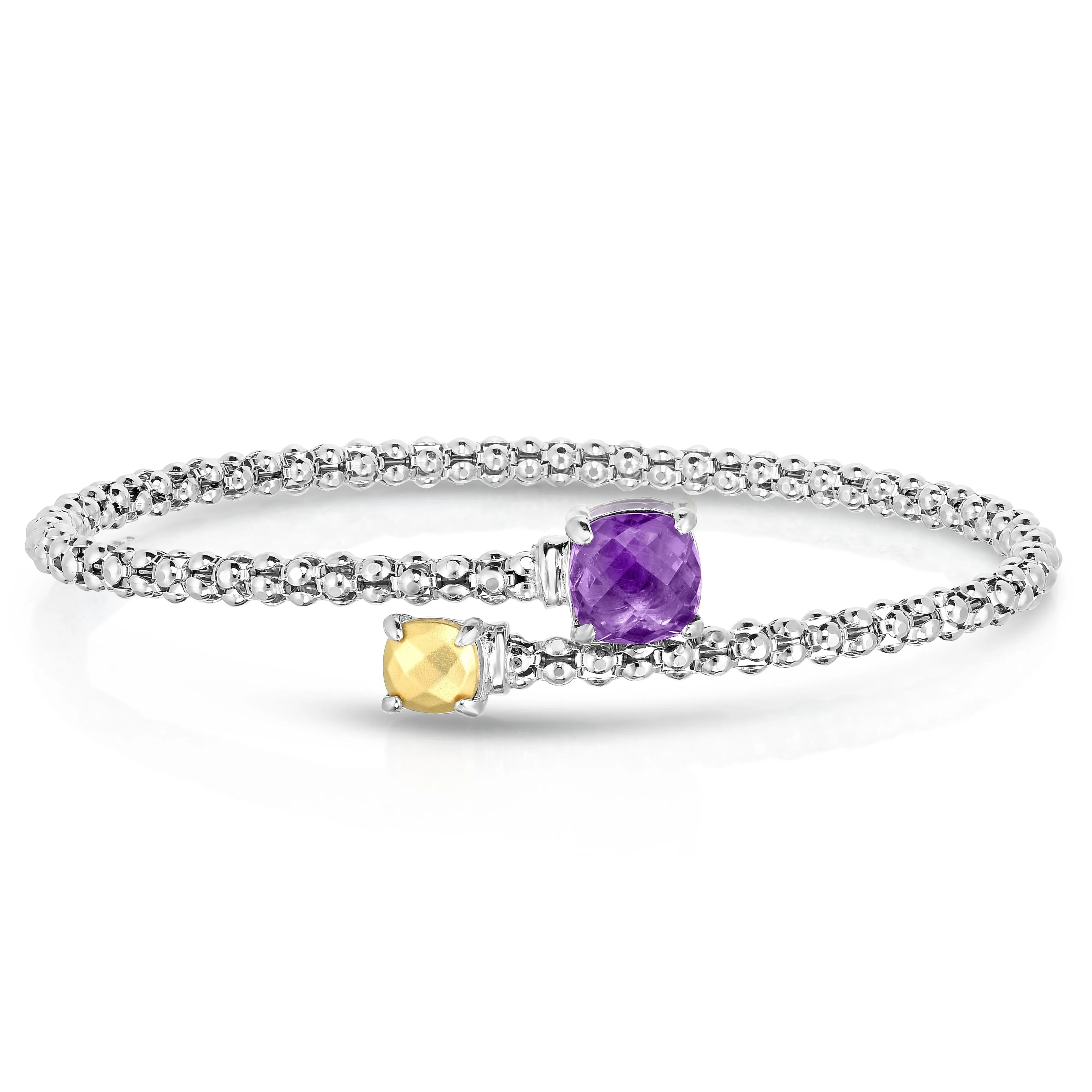 925 Sterling Silver Genuine Purple Amethyst Bypass Popcorn Bangle Bracelet