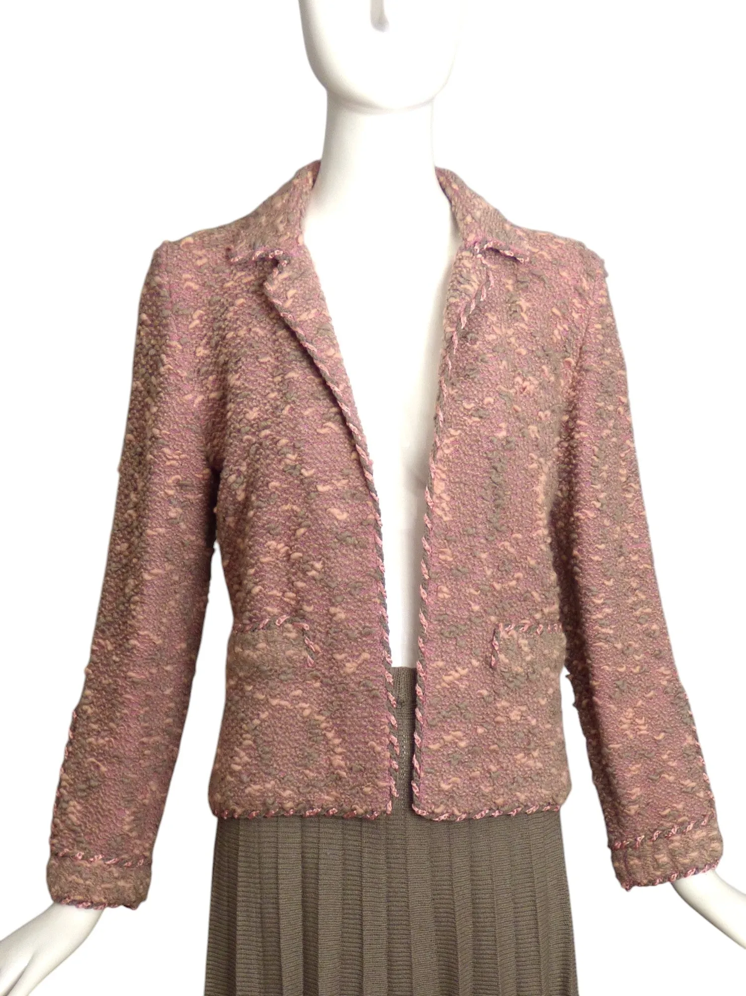ADOLFO- 1970s Pink & Grey Wool Knit Jacket, Size 8