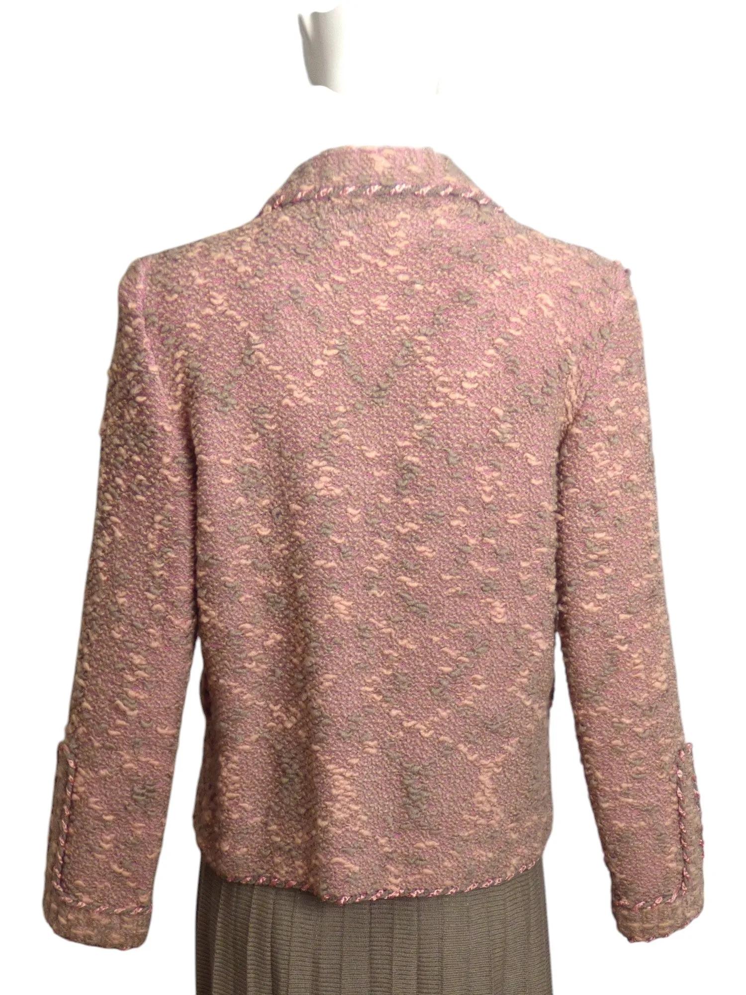 ADOLFO- 1970s Pink & Grey Wool Knit Jacket, Size 8