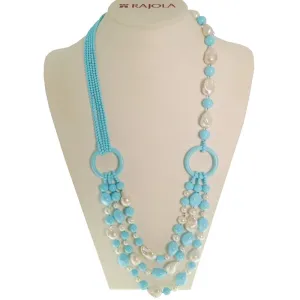 Africa Necklace in Turquoise, Pearls, and Gold