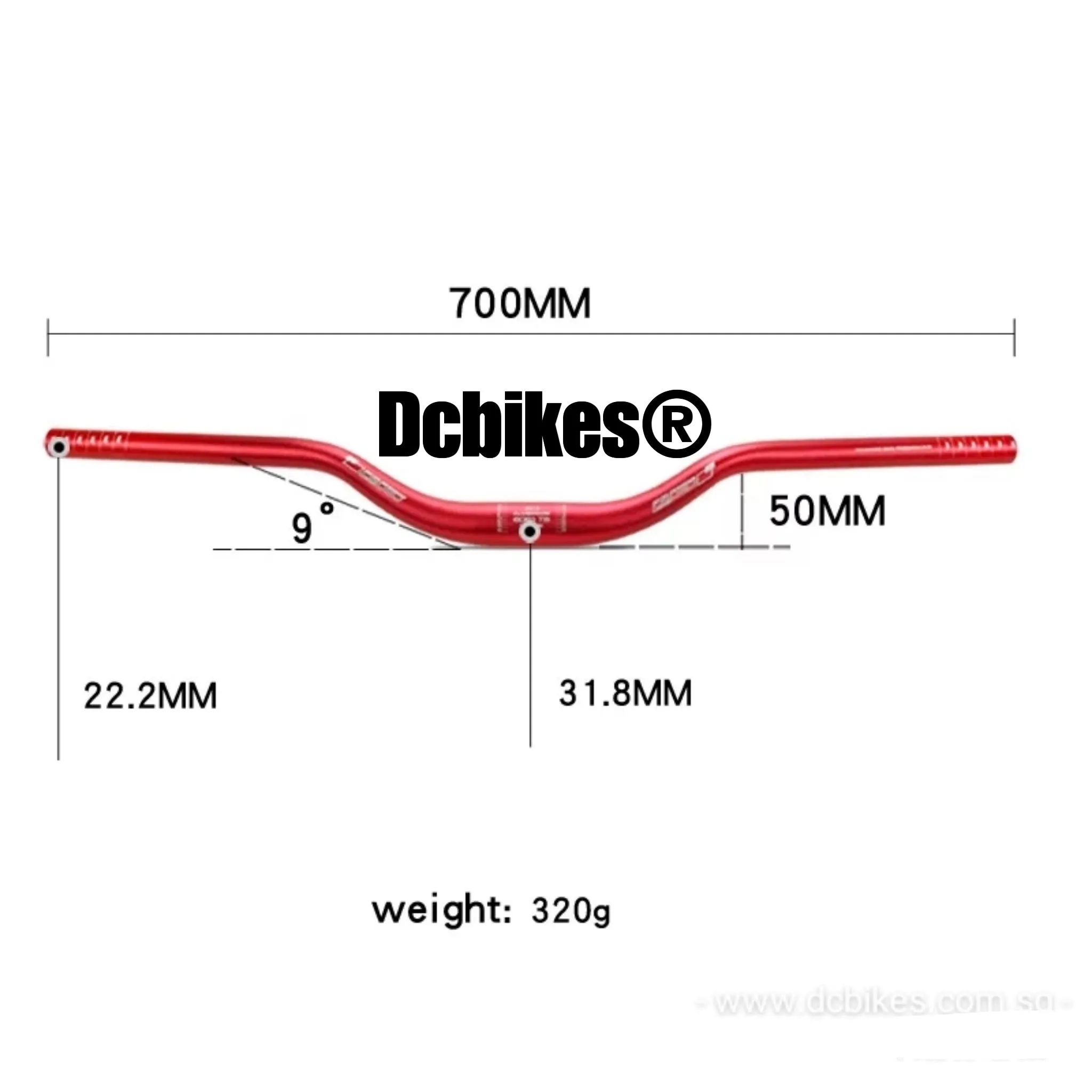 Aluminium 700mm MTB Trail 50mm Riser Handlebar 31.8mm