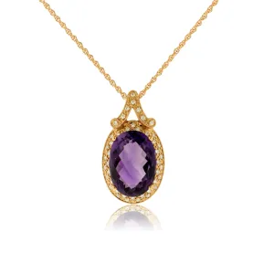 Amethyst and Diamond Halo Style Pendant