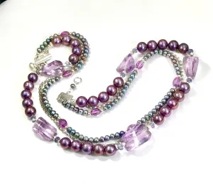 Amethyst and Pearl Multi-Strand Triple Strand Necklace