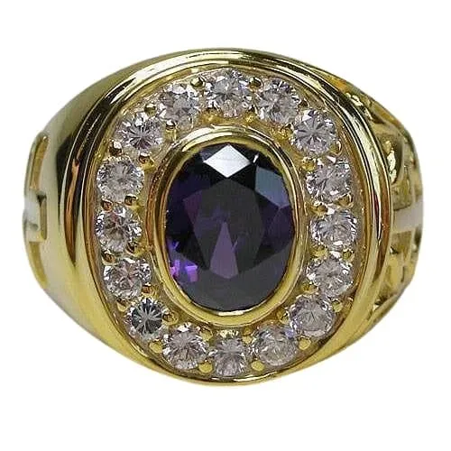 Amethyst Christian Yellow Gold Cross Bishop Ring