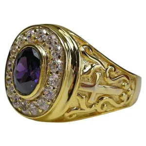 Amethyst Christian Yellow Gold Cross Bishop Ring