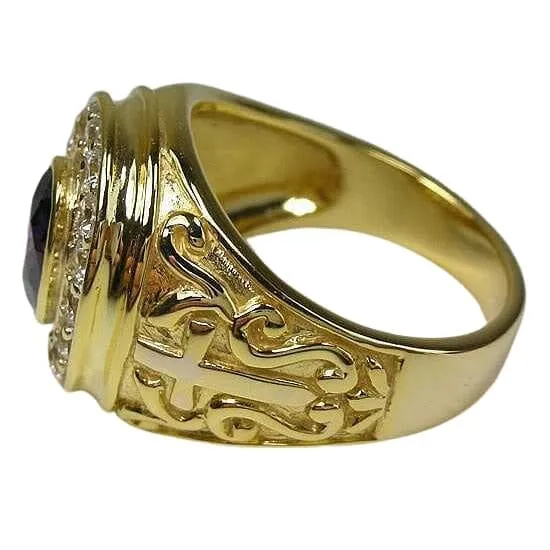 Amethyst Christian Yellow Gold Cross Bishop Ring