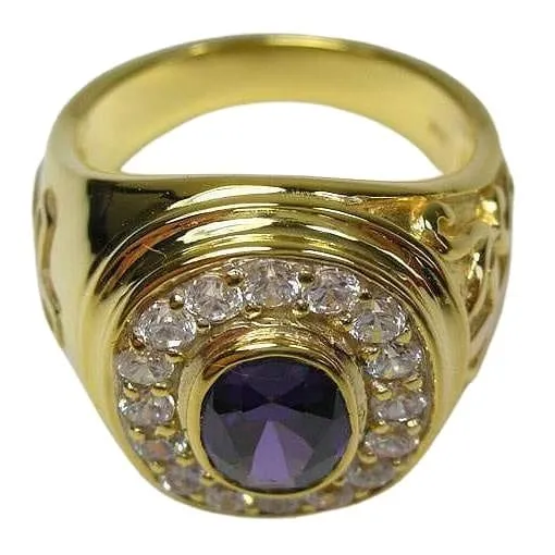 Amethyst Christian Yellow Gold Cross Bishop Ring