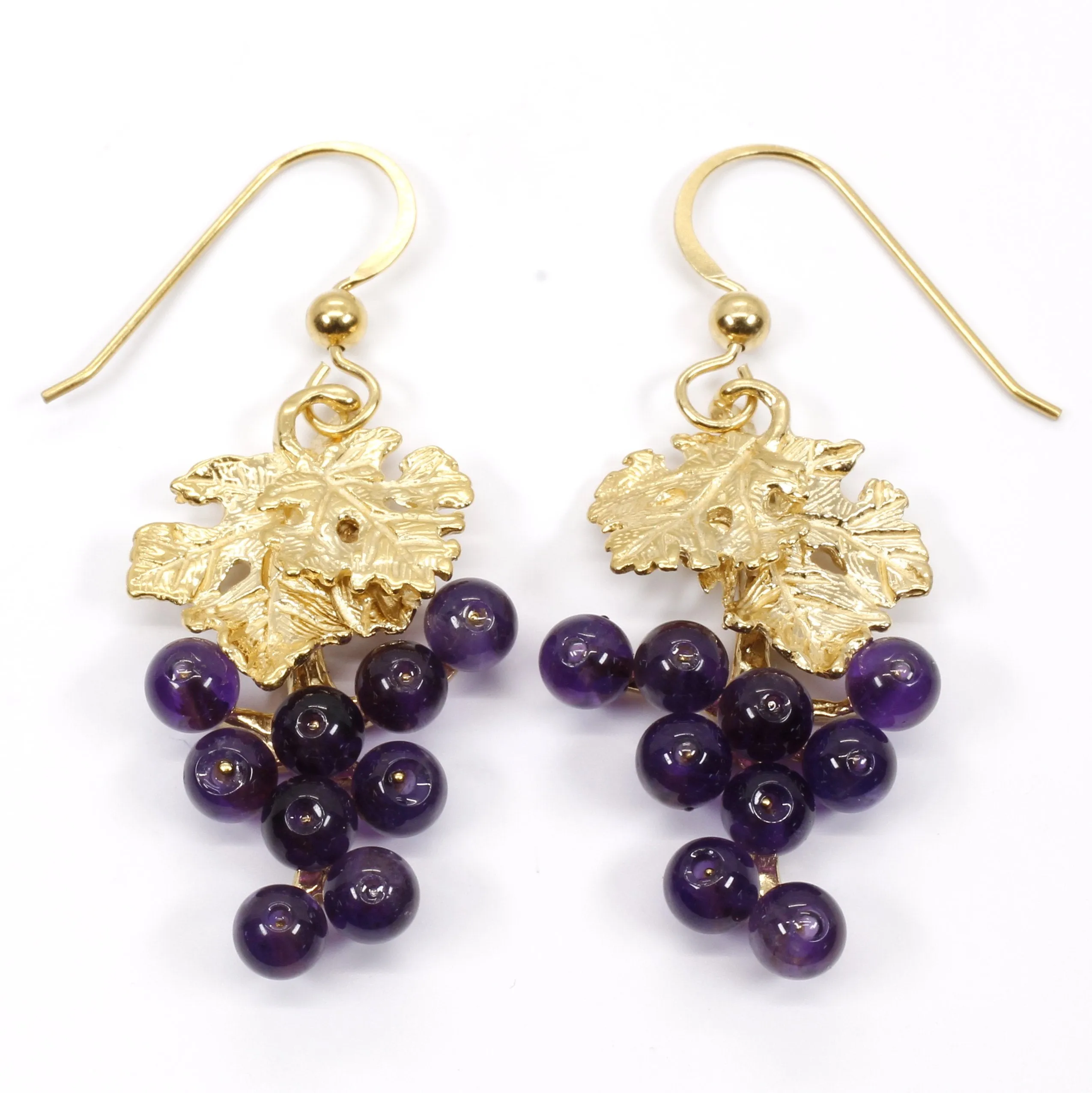 Amethyst Grape Cluster Earrings made in 14kt gold vermeil for wine lover gift