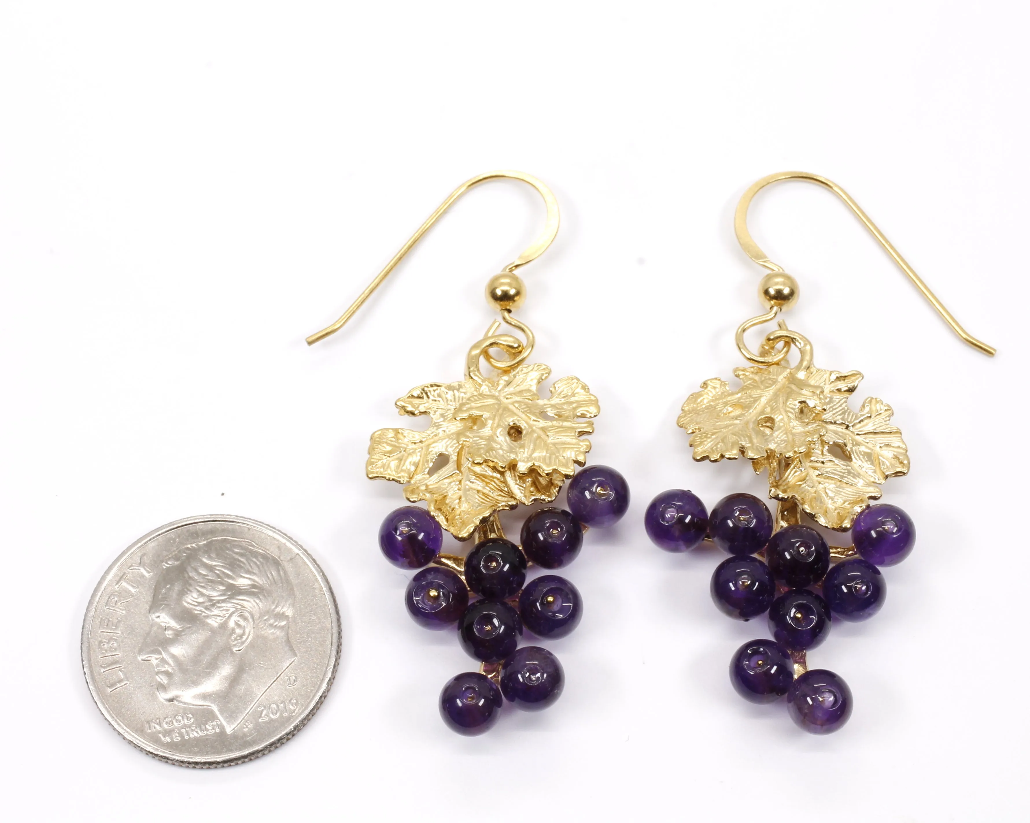 Amethyst Grape Cluster Earrings made in 14kt gold vermeil for wine lover gift