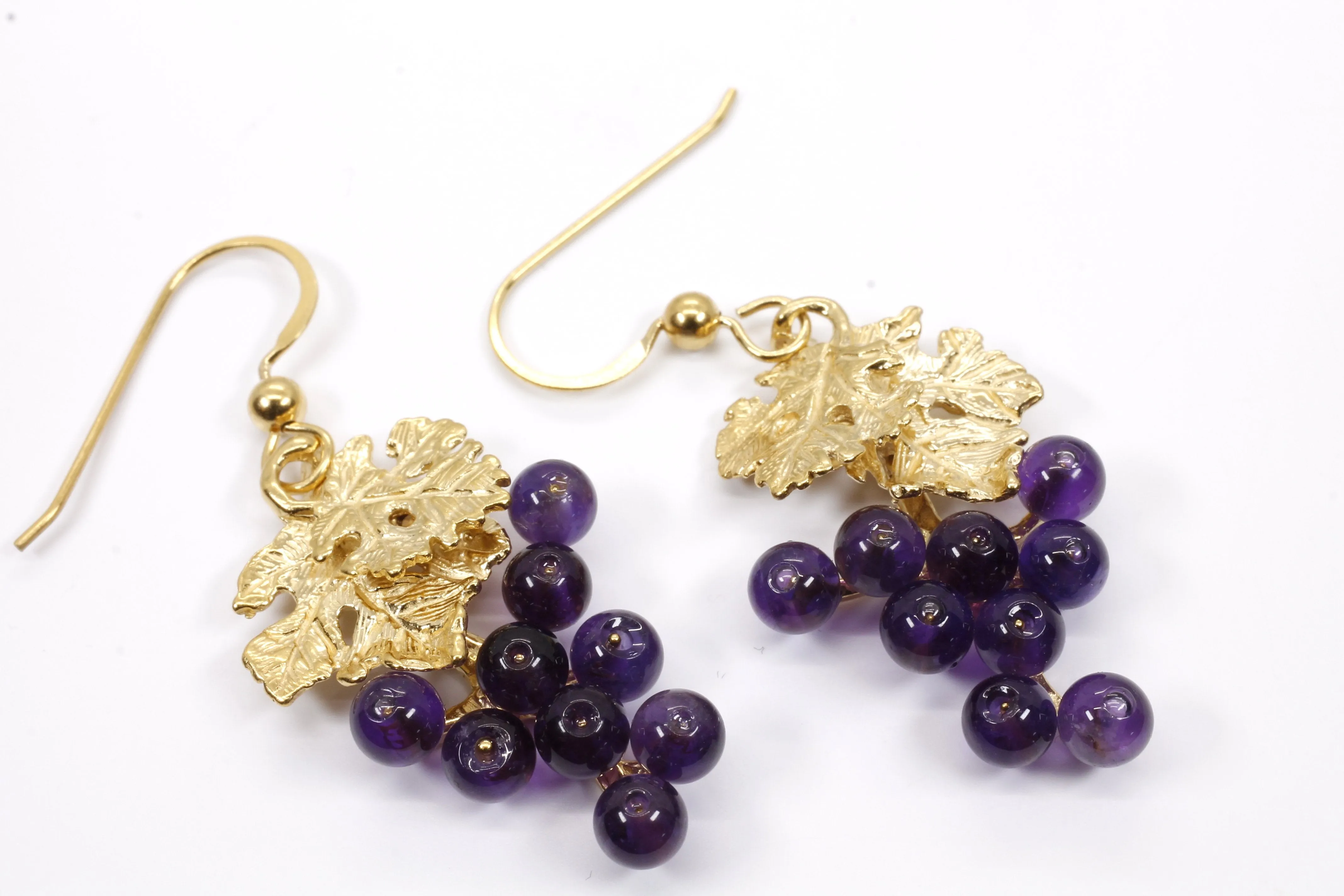 Amethyst Grape Cluster Earrings made in 14kt gold vermeil for wine lover gift