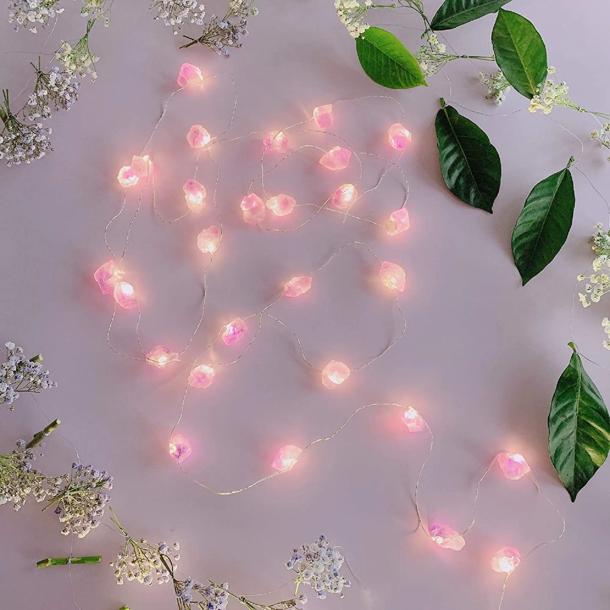 Amethyst Natural Crystal LED String Lights 10FT 30LEDs for Summer, Valentine's Day, Wedding, Birthday Party, Bedroom. Christmas Decoration
