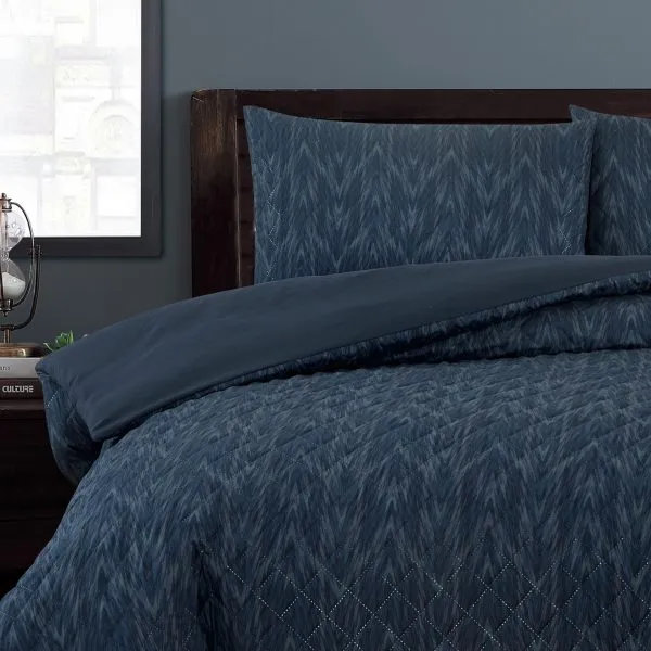 ARDOR BOUDOIR "Oak" EMBOSSED QUILT COVER SET - INDIGO