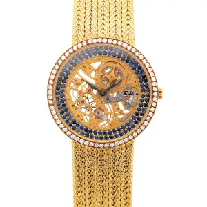 Audemars Piguet Yellow Gold Skeleton Watch with Diamonds and Sapphires