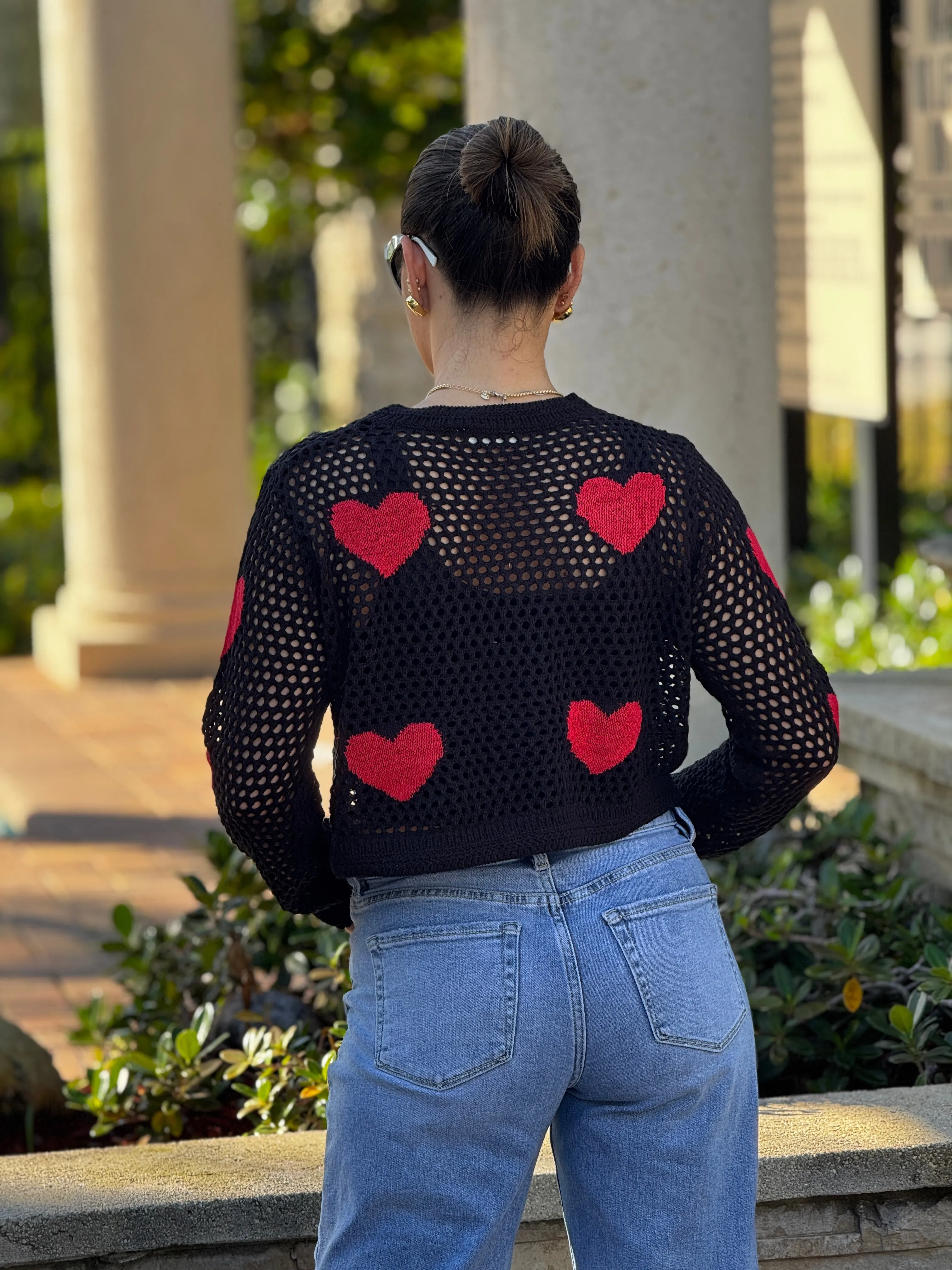 Aura" Mesh Long Sleeve Heart Shape Sweater