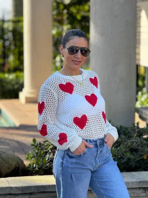 Aura" Mesh Long Sleeve Heart Shape Sweater