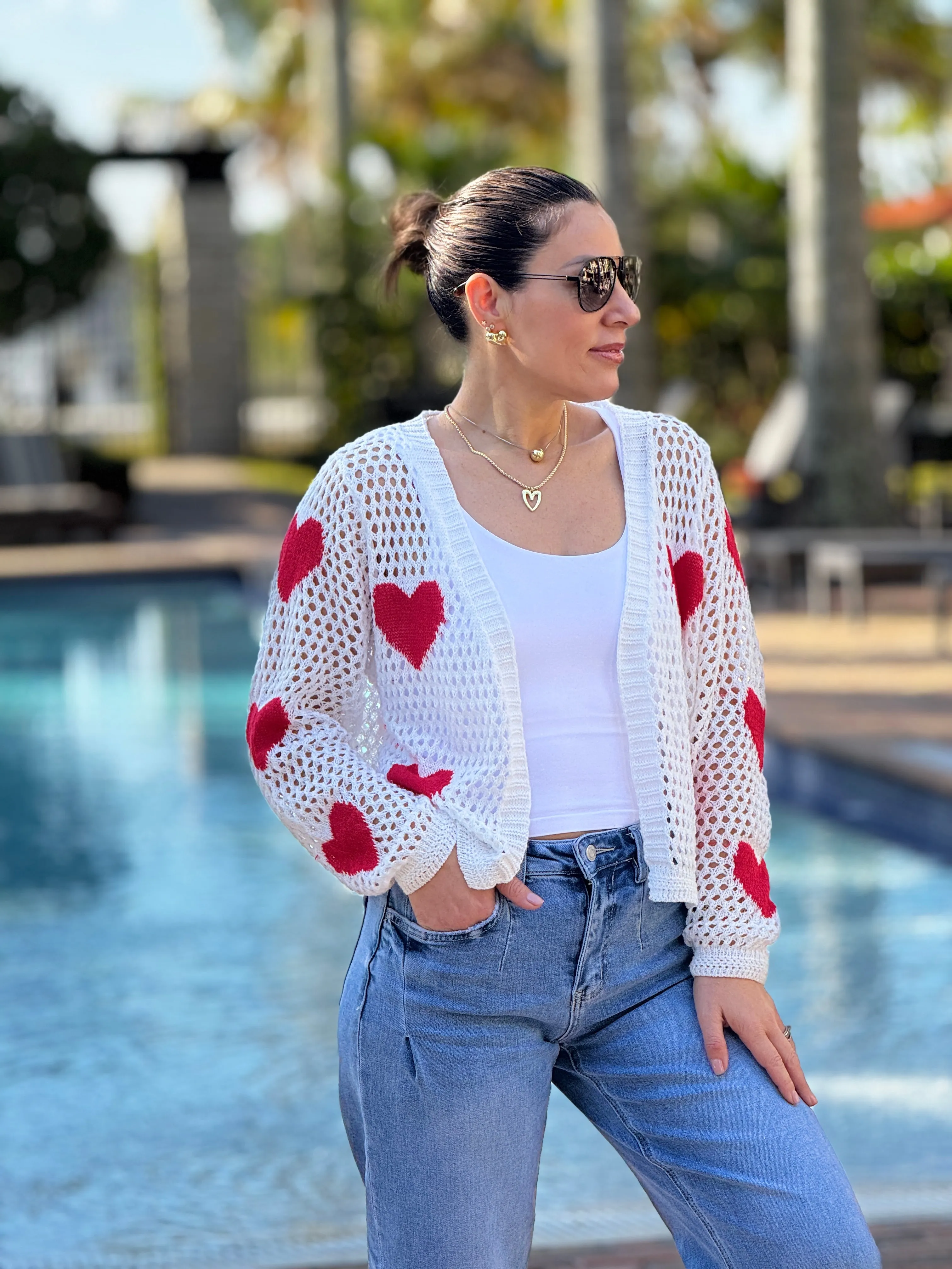 Aura" Mesh Long Sleeve Heart Shape Sweater