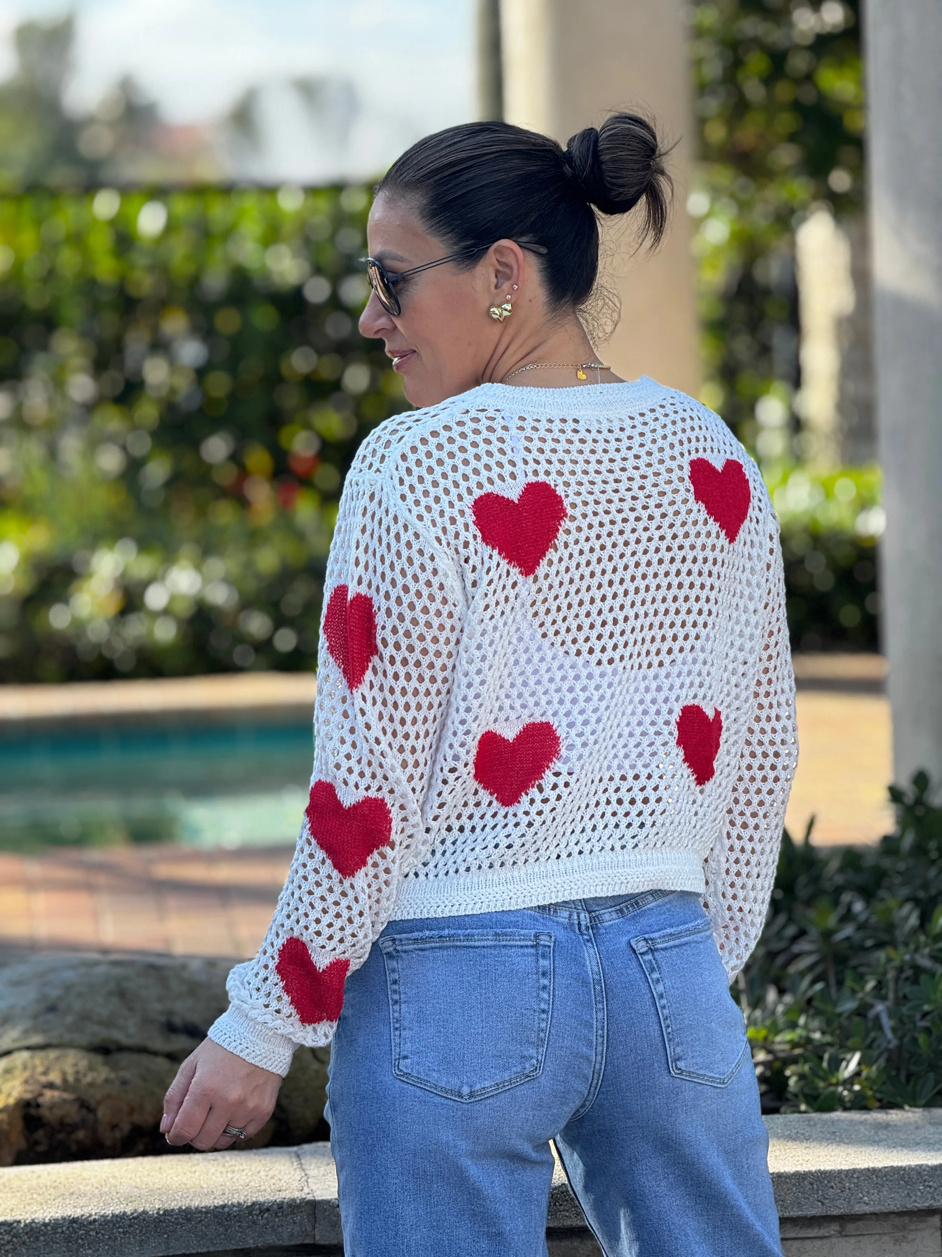 Aura" Mesh Long Sleeve Heart Shape Sweater