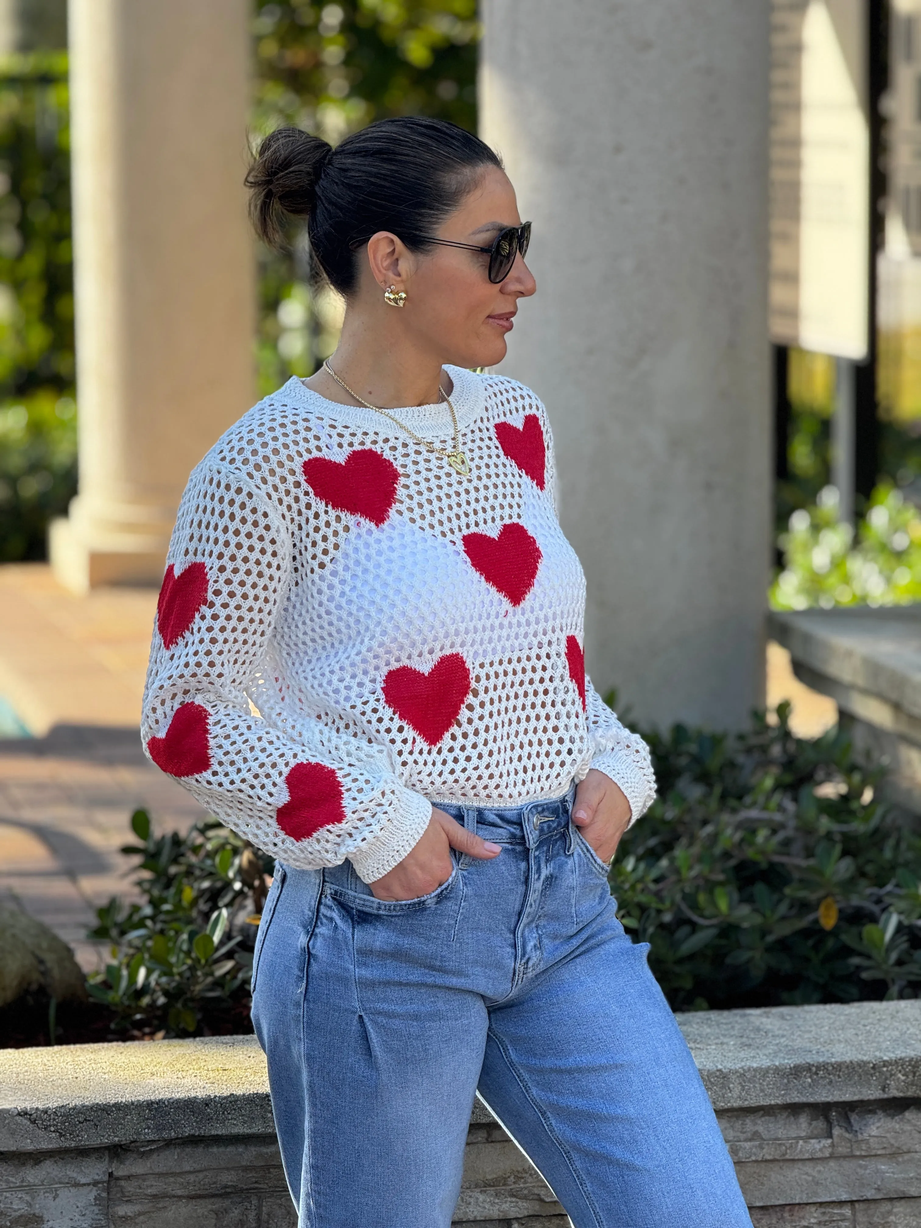 Aura" Mesh Long Sleeve Heart Shape Sweater