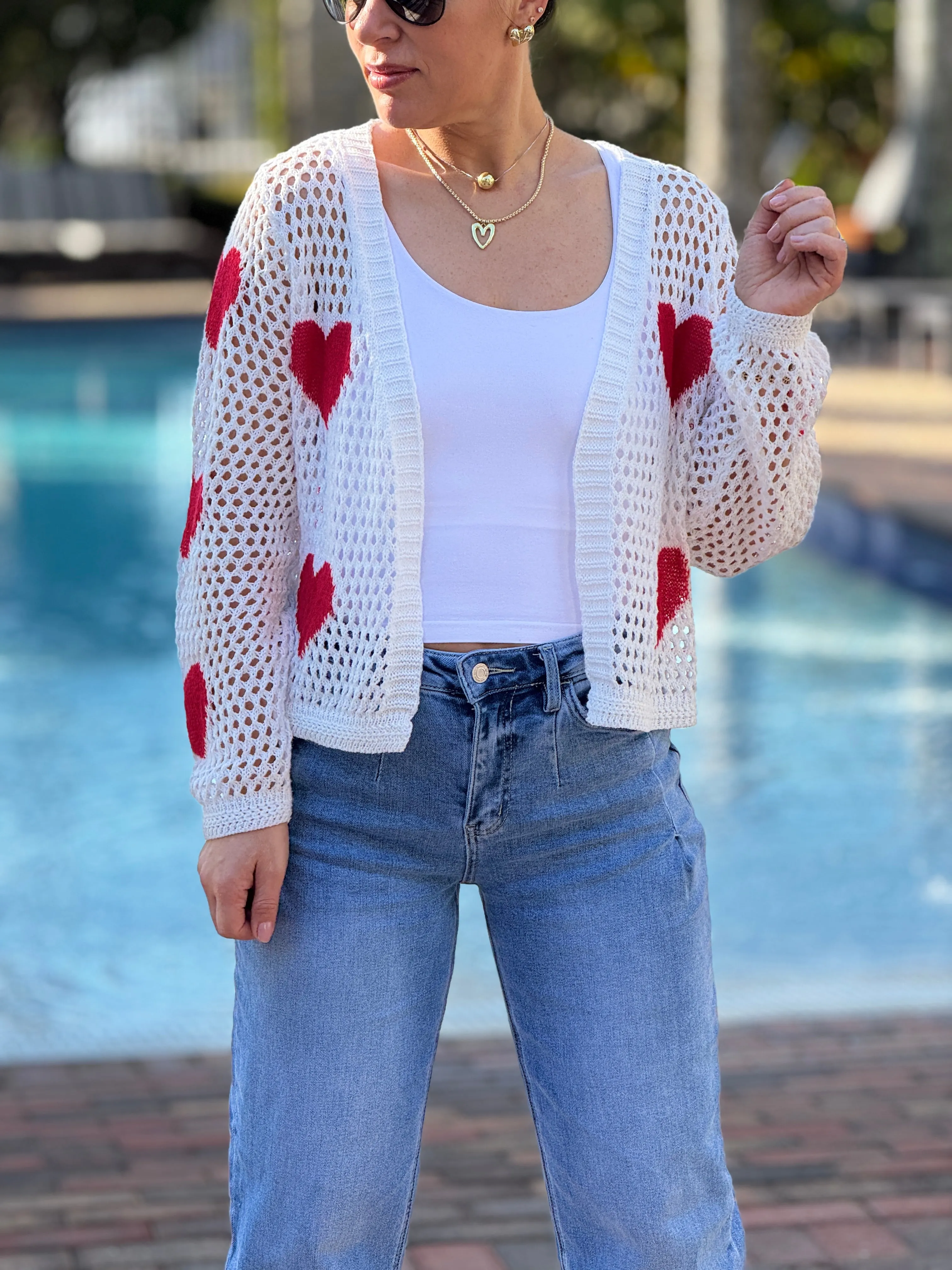 Aura" Mesh Long Sleeve Heart Shape Sweater