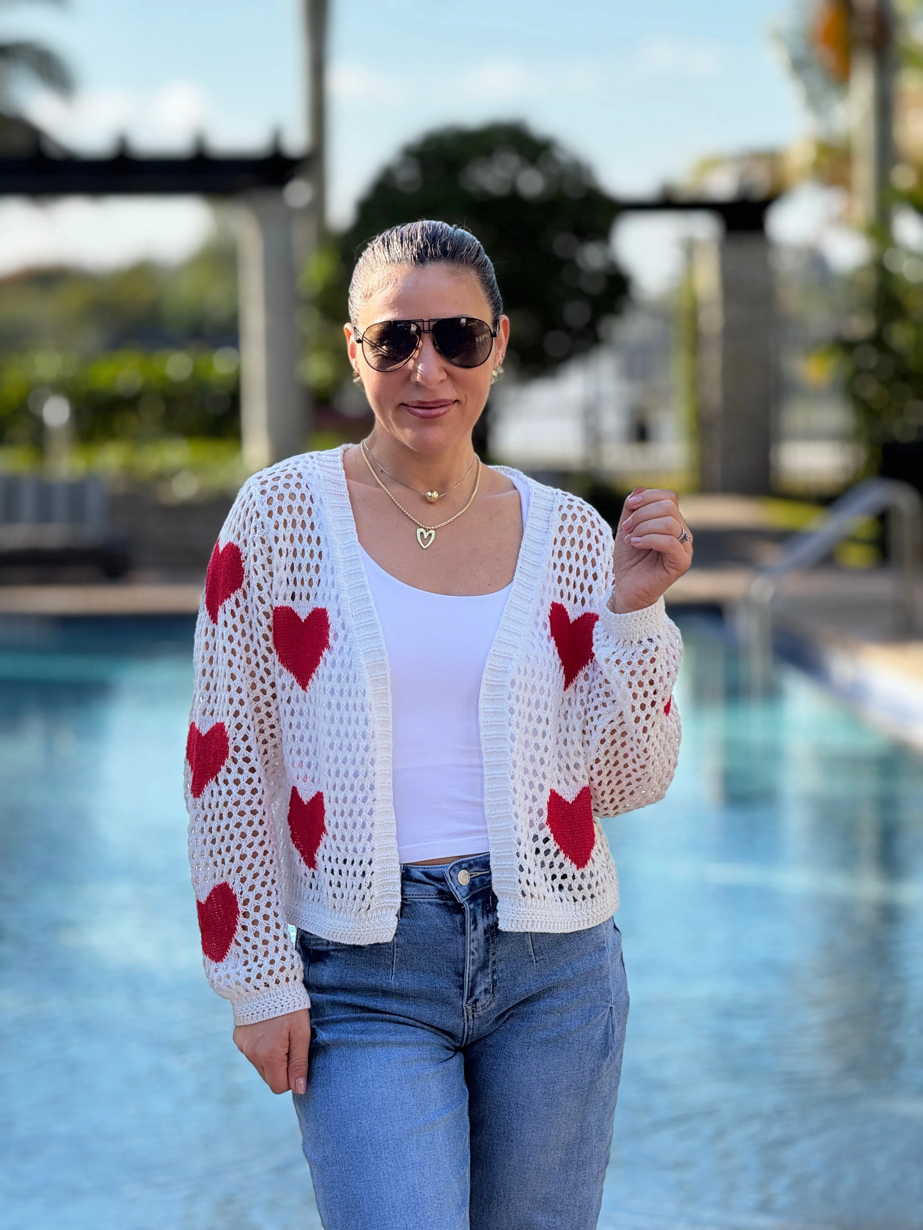 Aura" Mesh Long Sleeve Heart Shape Sweater
