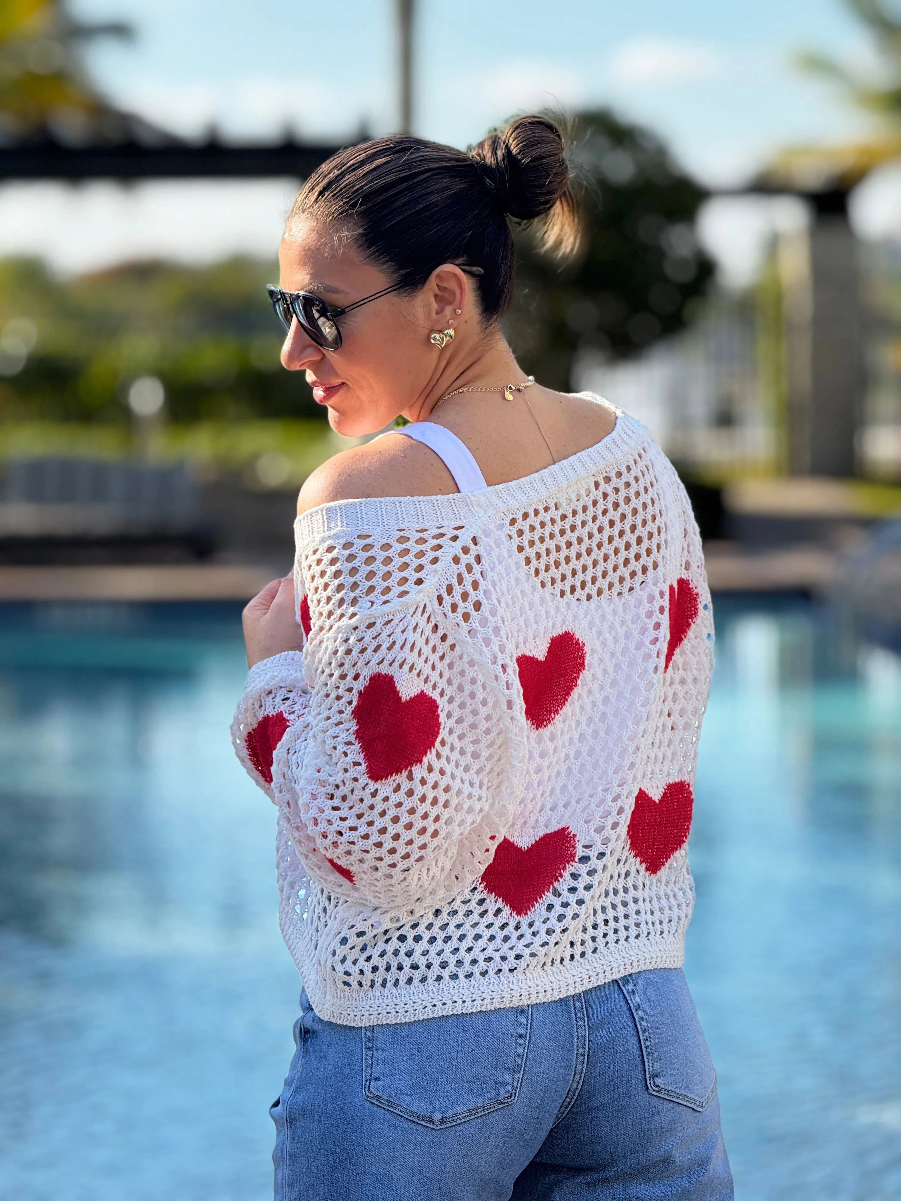 Aura" Mesh Long Sleeve Heart Shape Sweater