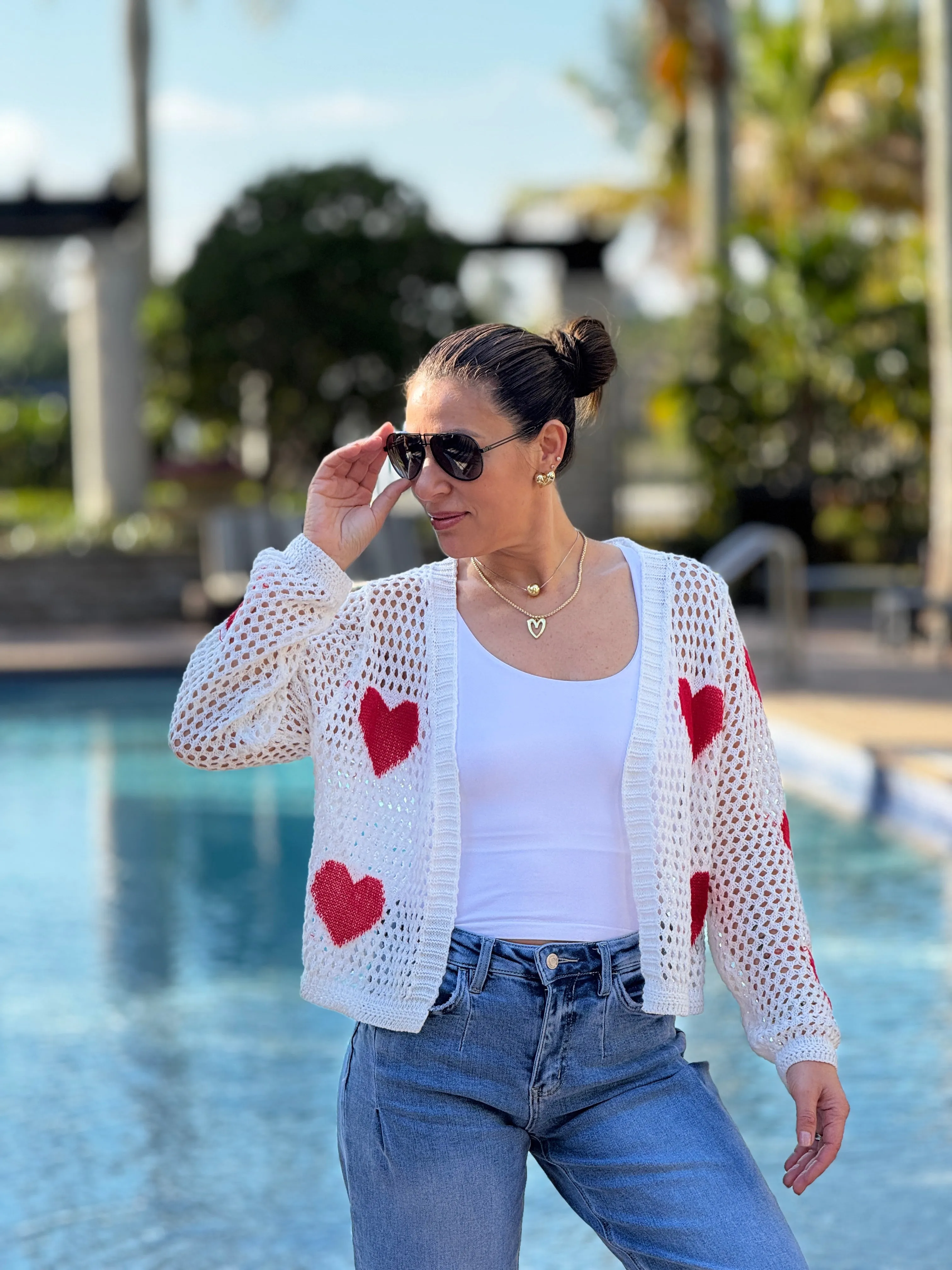 Aura" Mesh Long Sleeve Heart Shape Sweater