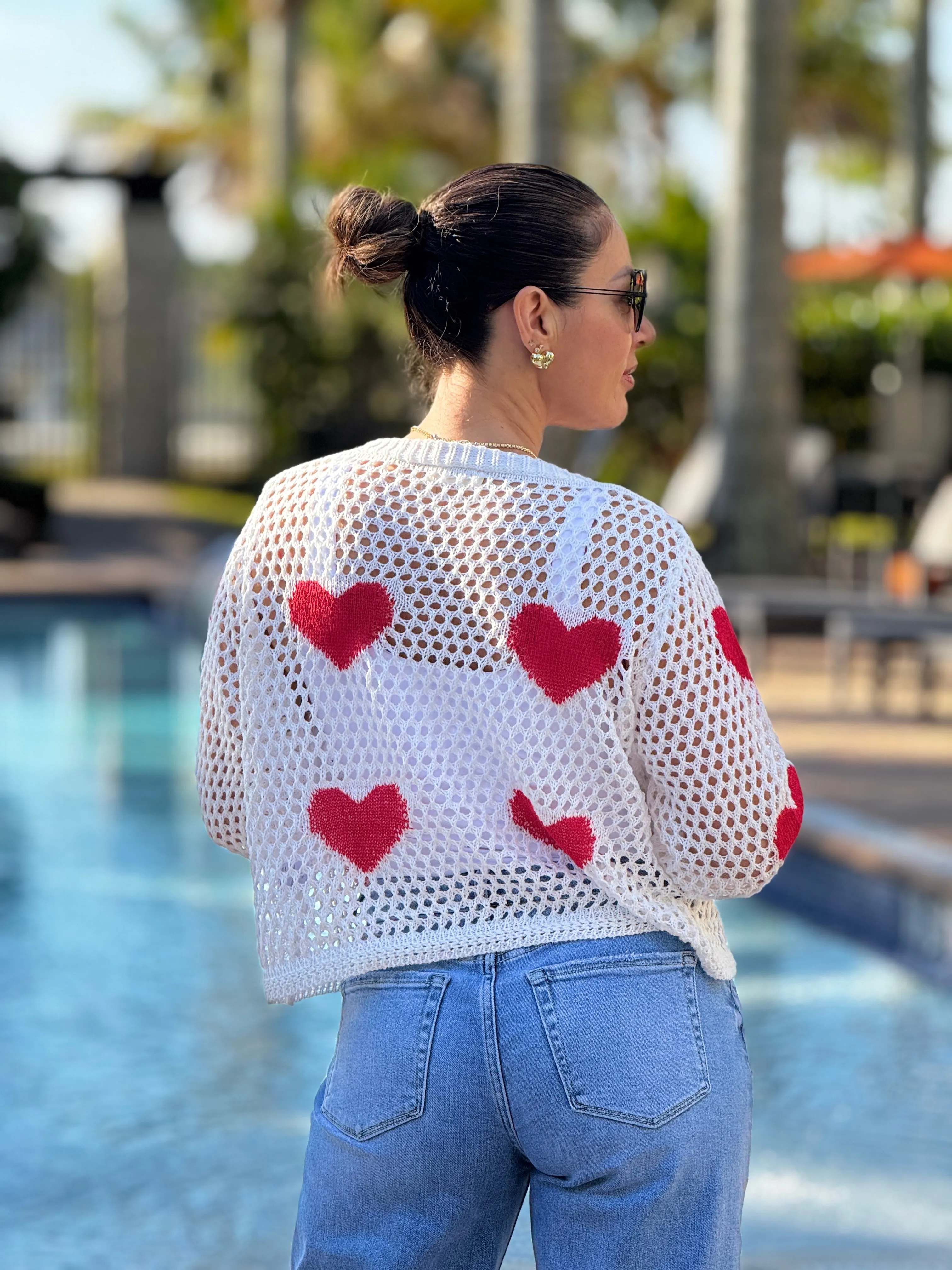 Aura" Mesh Long Sleeve Heart Shape Sweater