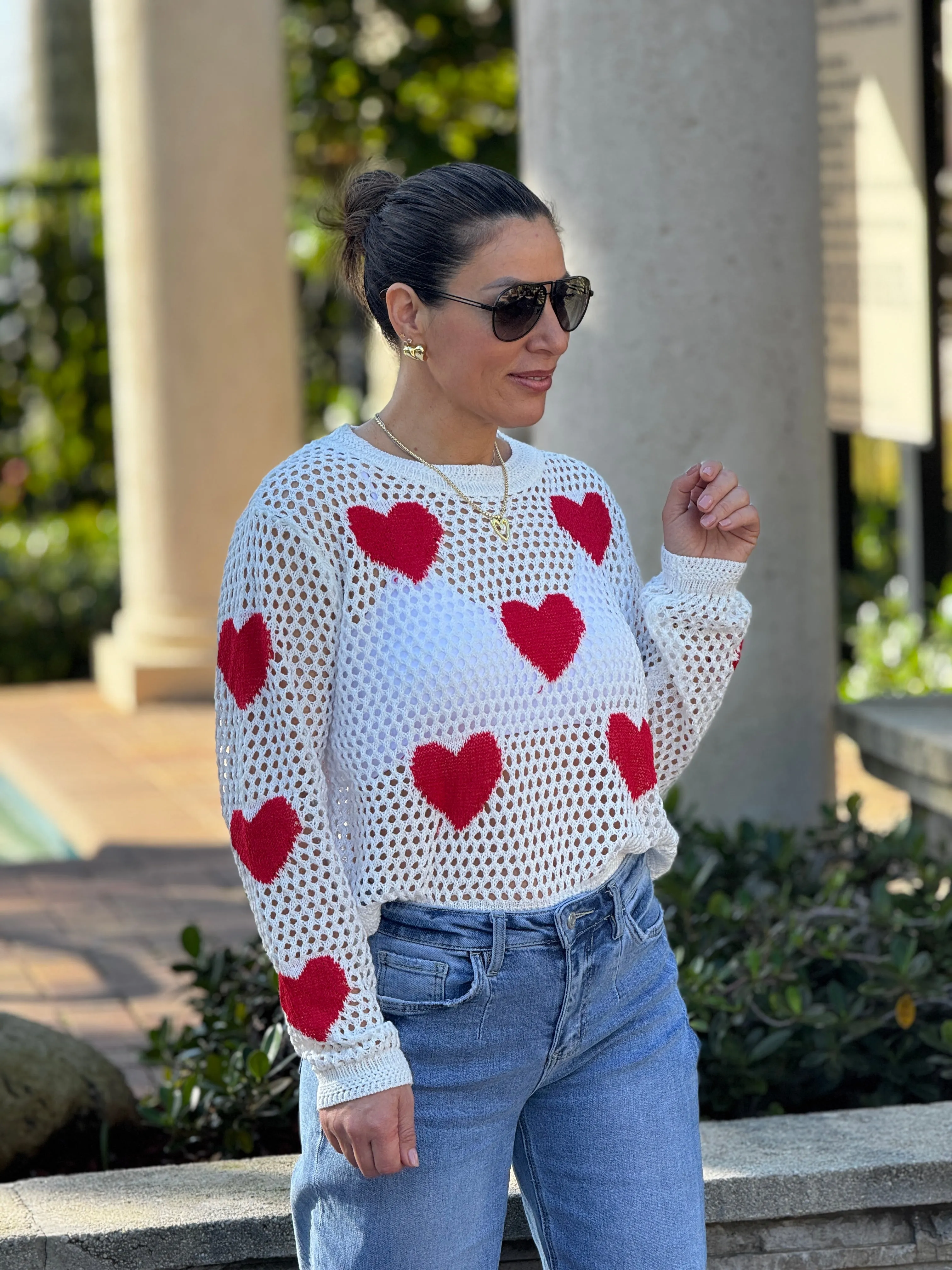 Aura" Mesh Long Sleeve Heart Shape Sweater