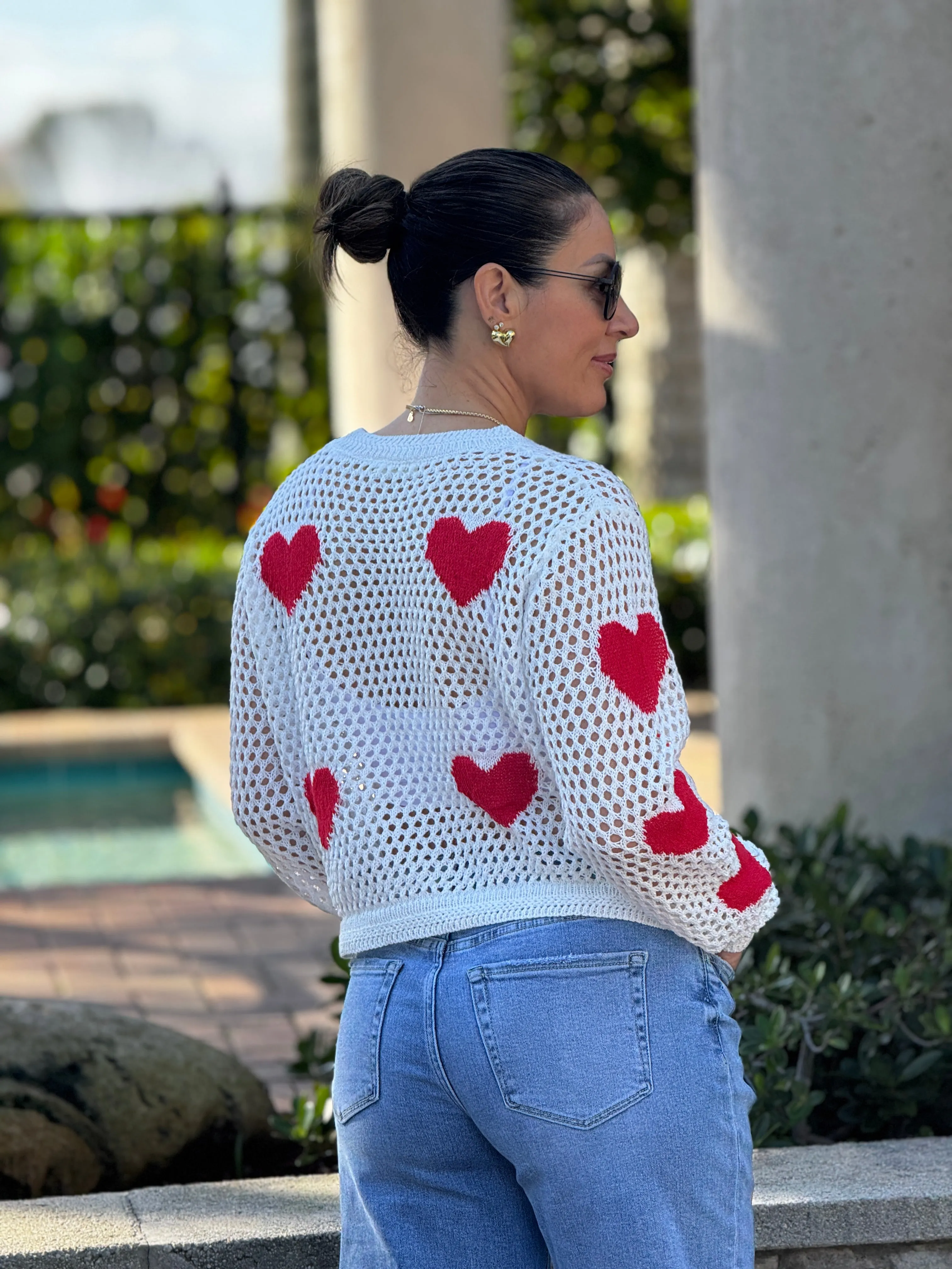 Aura" Mesh Long Sleeve Heart Shape Sweater