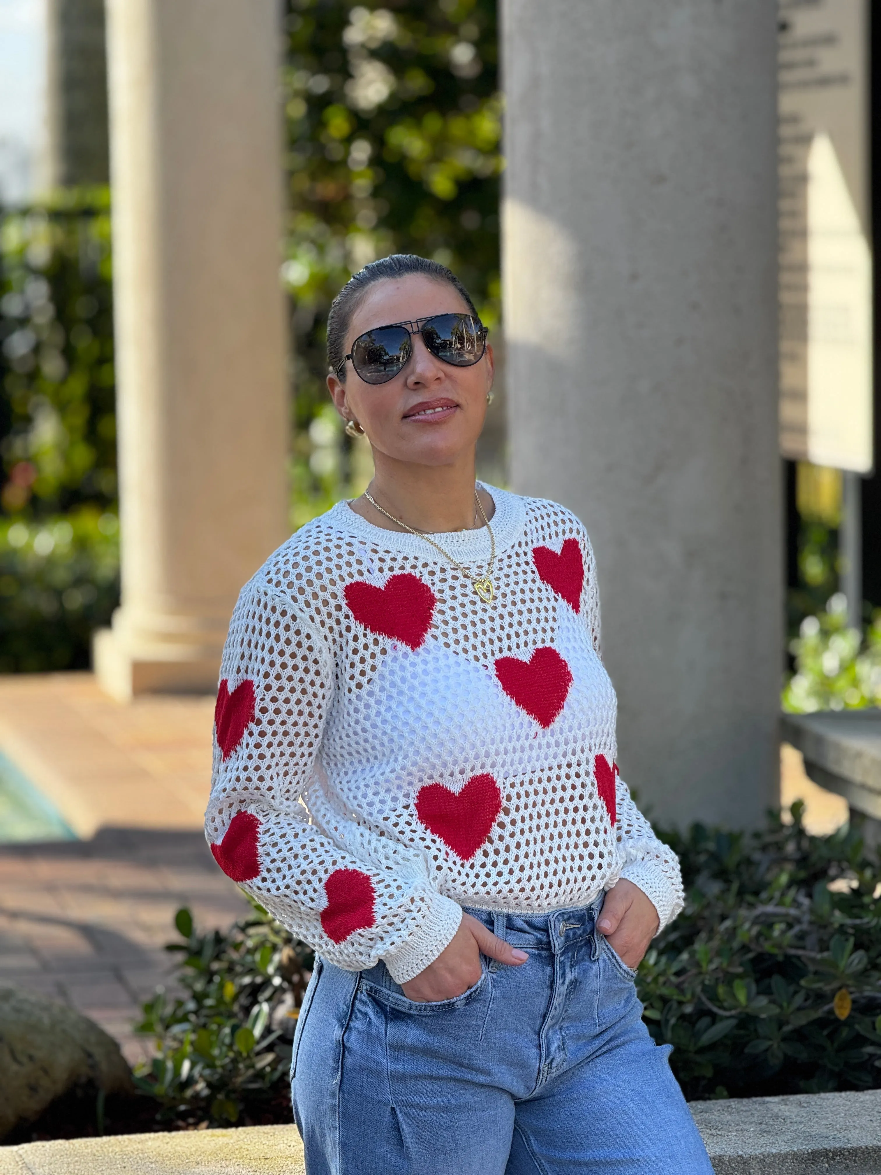 Aura" Mesh Long Sleeve Heart Shape Sweater