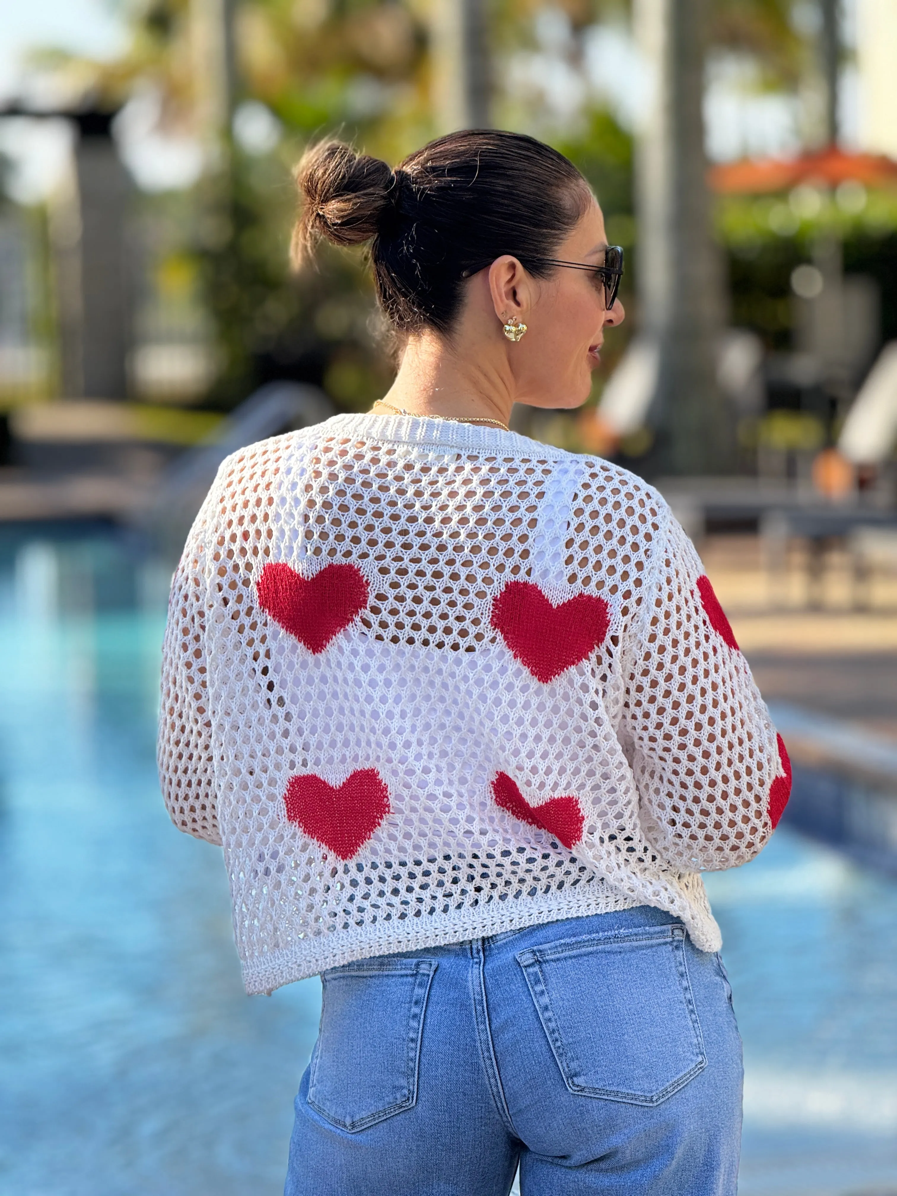 Aura" Mesh Long Sleeve Heart Shape Sweater