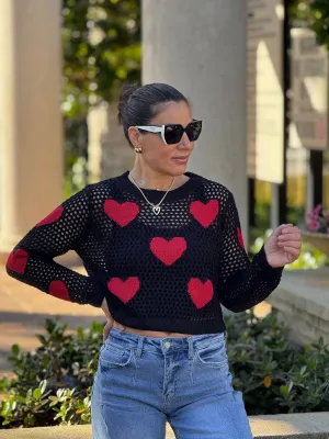 Aura" Mesh Long Sleeve Heart Shape Sweater