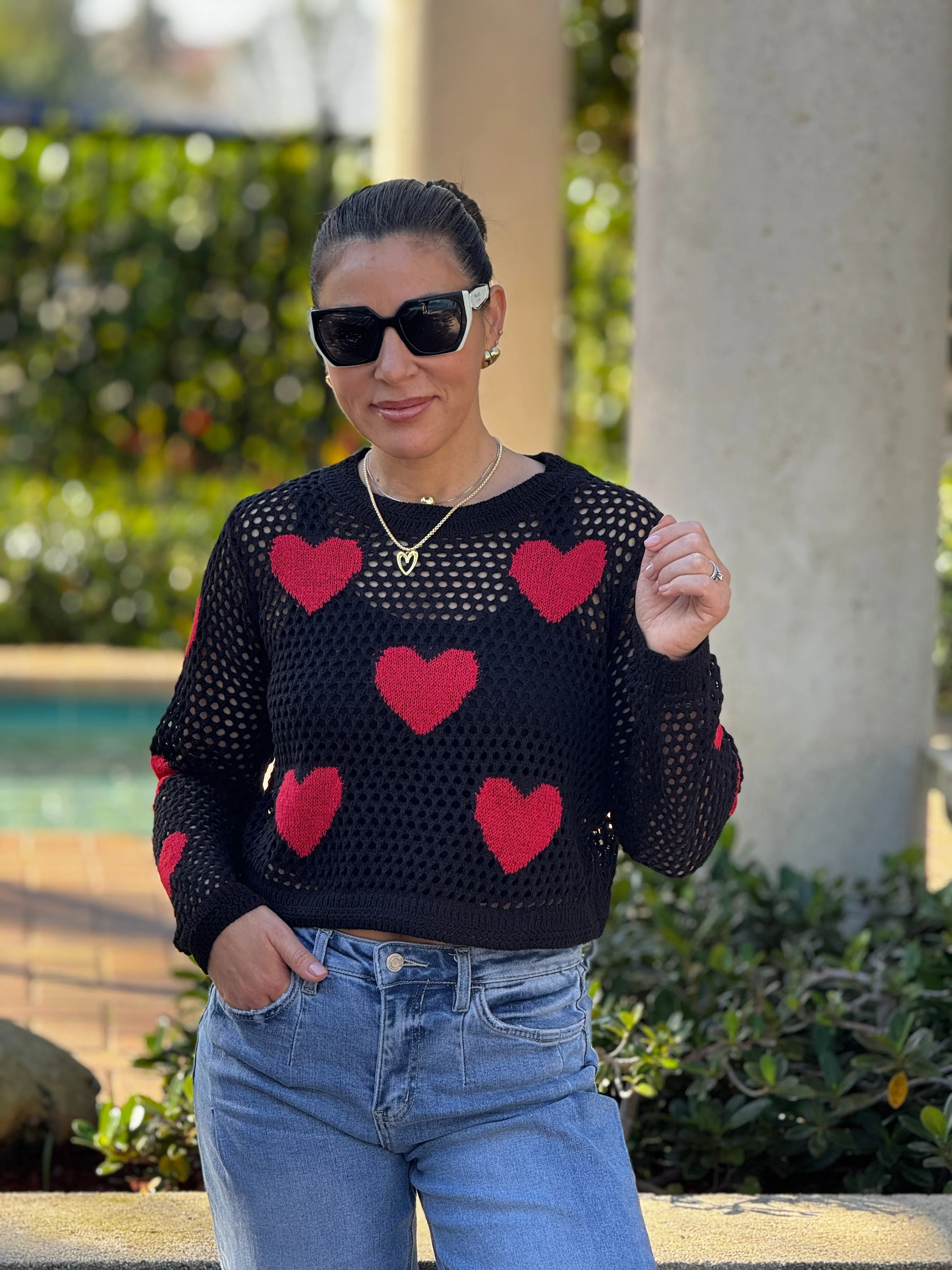 Aura" Mesh Long Sleeve Heart Shape Sweater