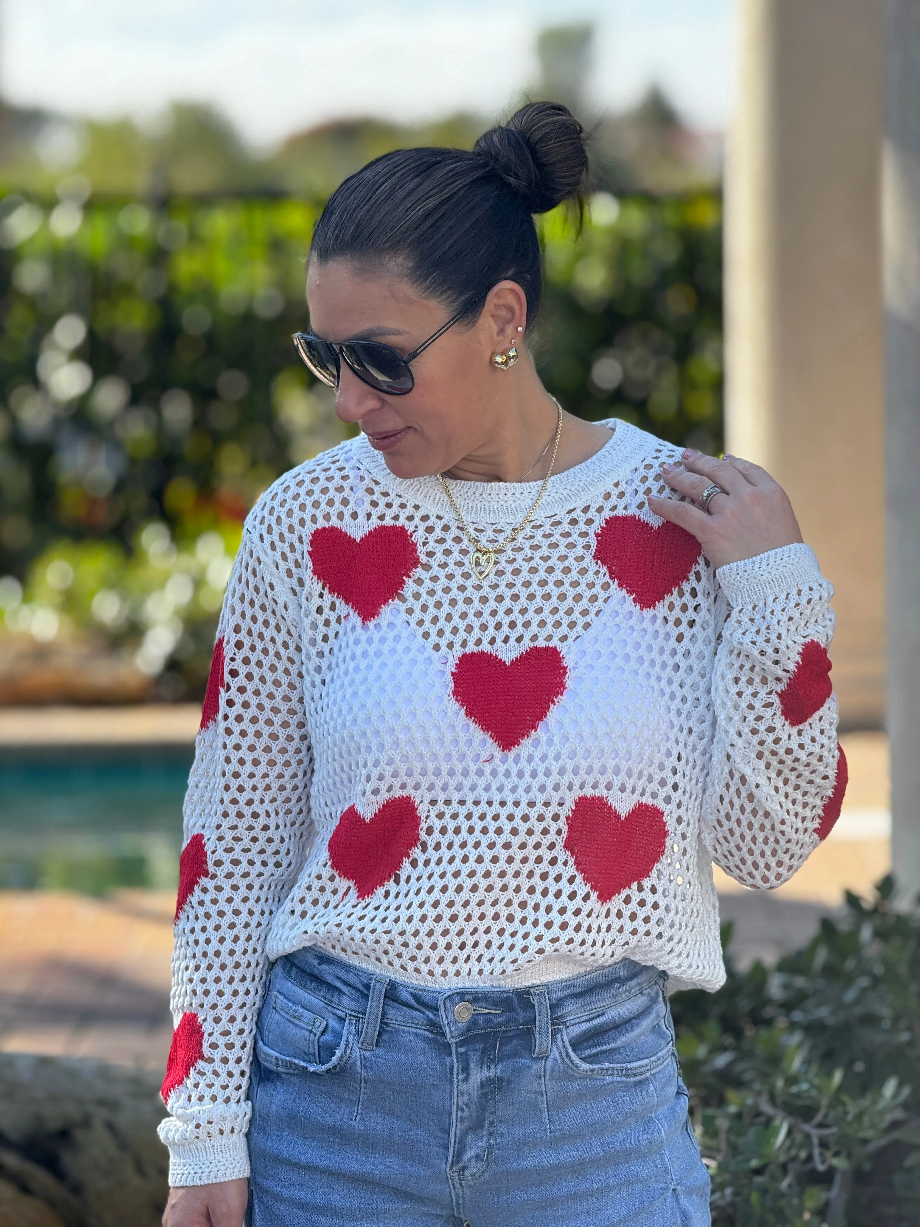Aura" Mesh Long Sleeve Heart Shape Sweater