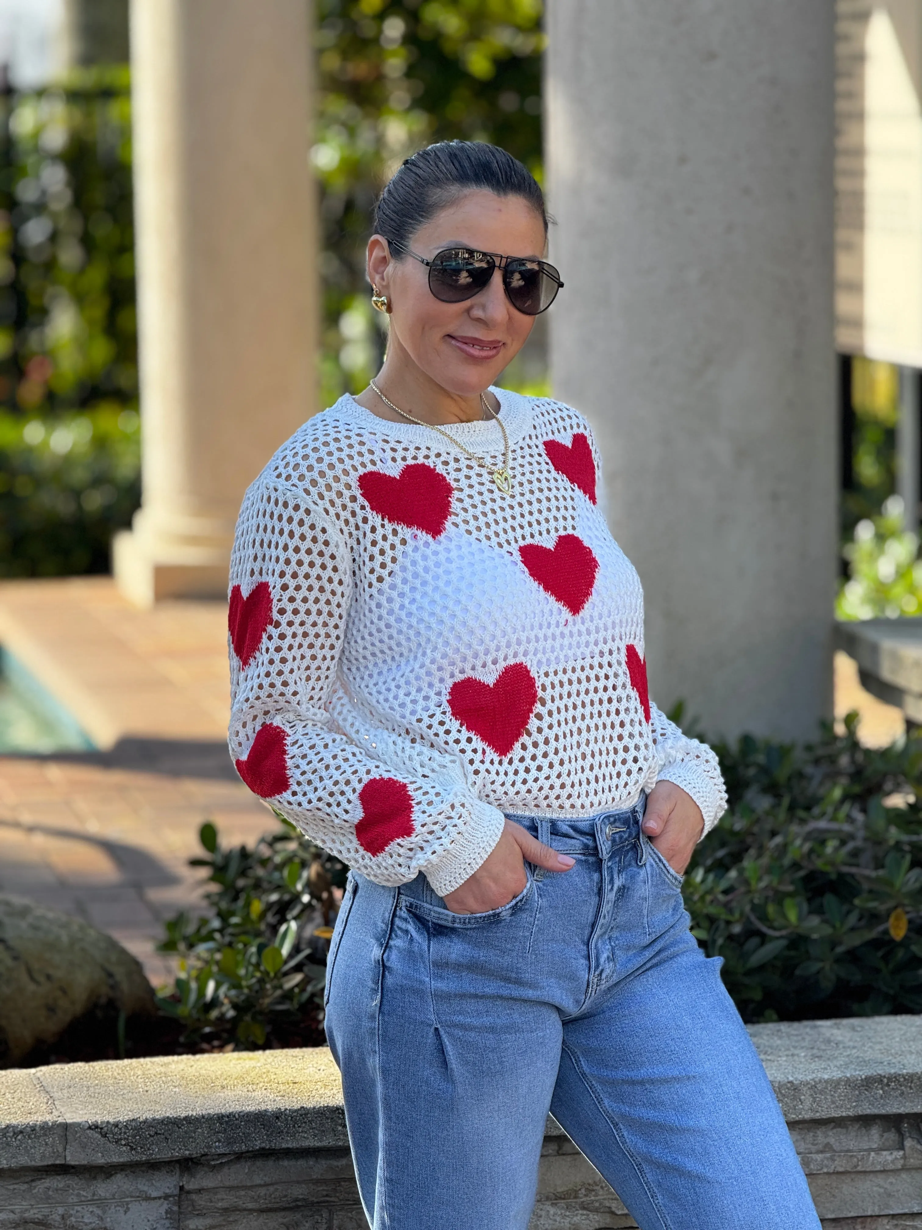 Aura" Mesh Long Sleeve Heart Shape Sweater