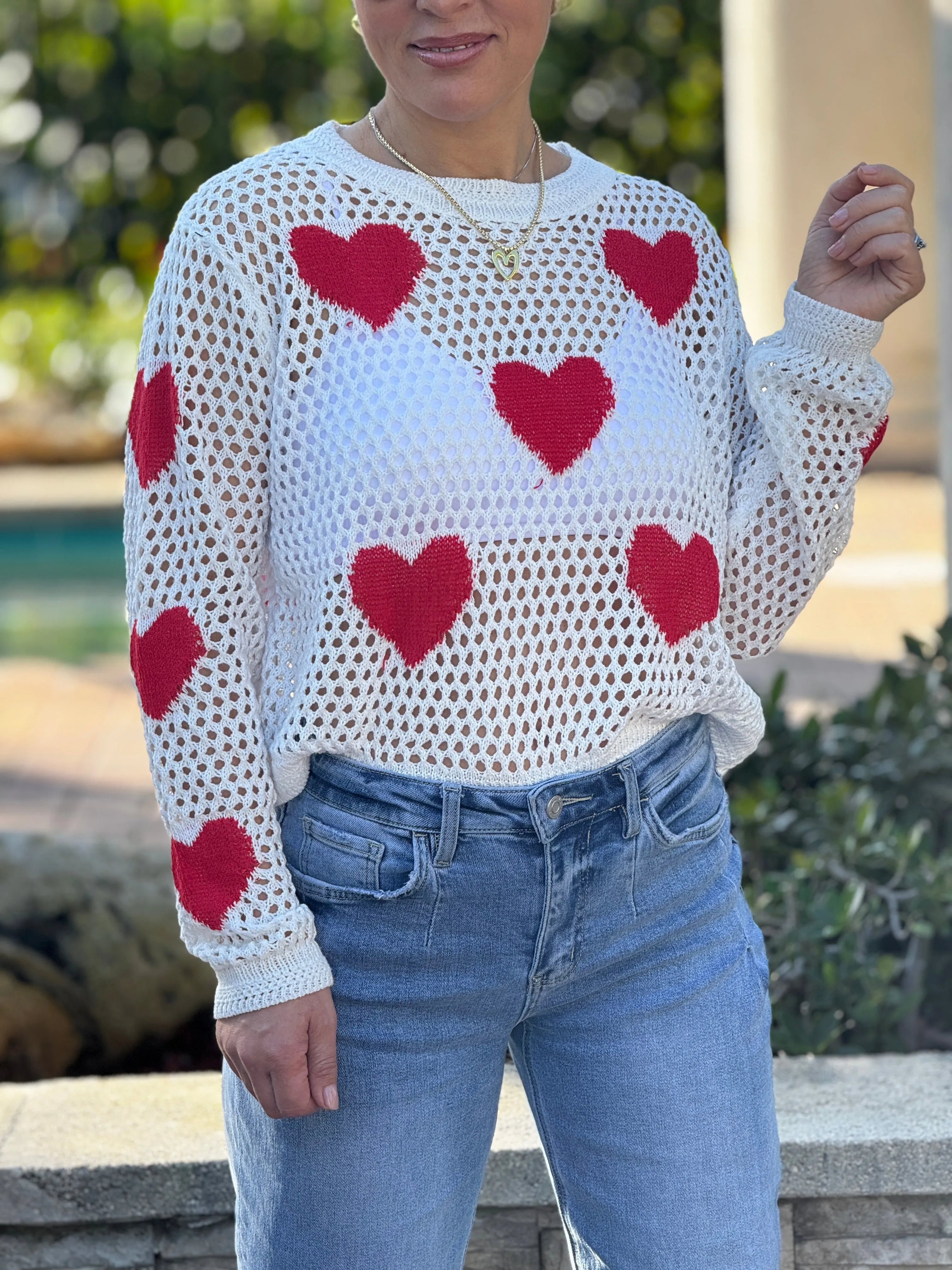 Aura" Mesh Long Sleeve Heart Shape Sweater