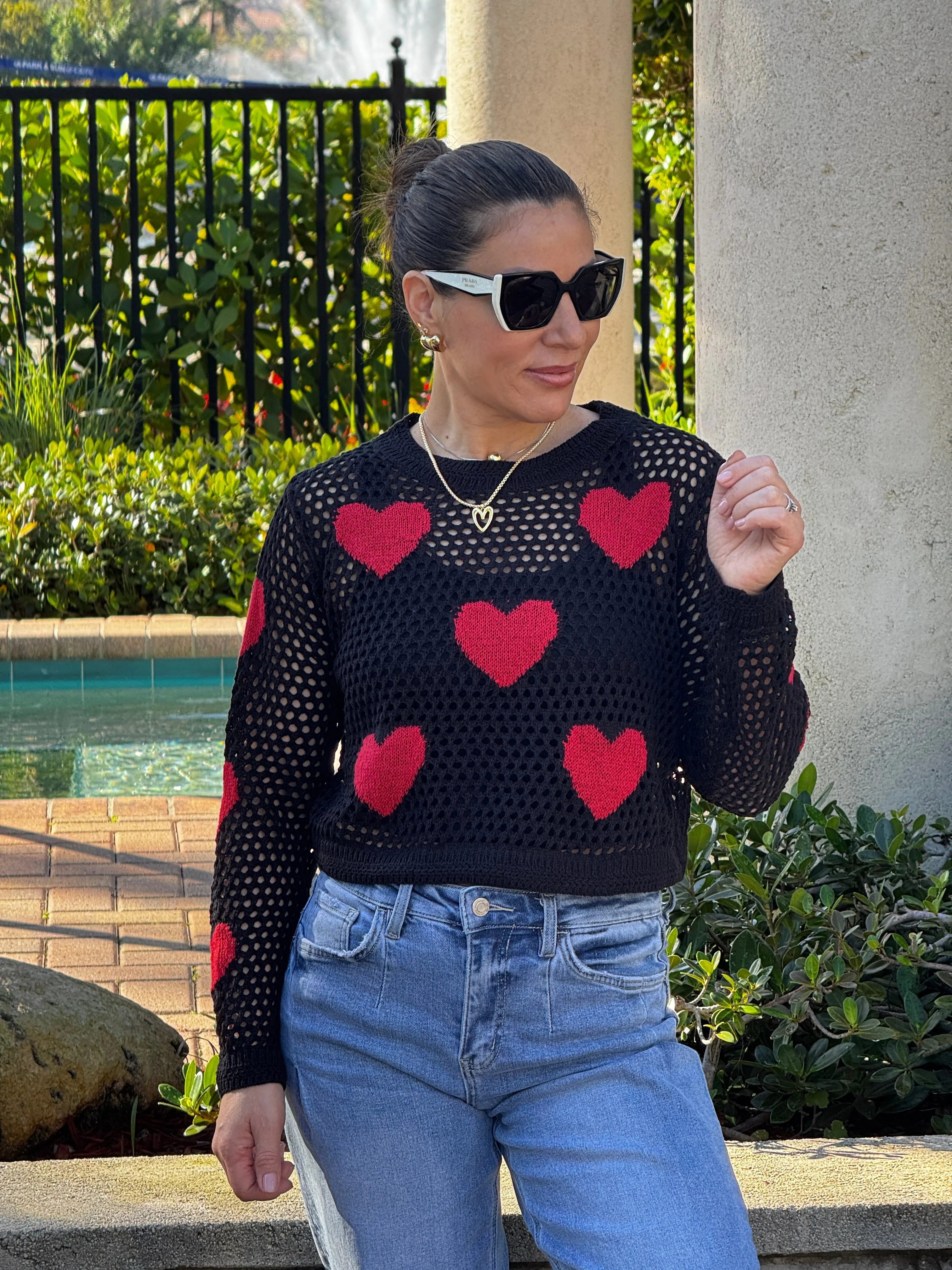 Aura" Mesh Long Sleeve Heart Shape Sweater