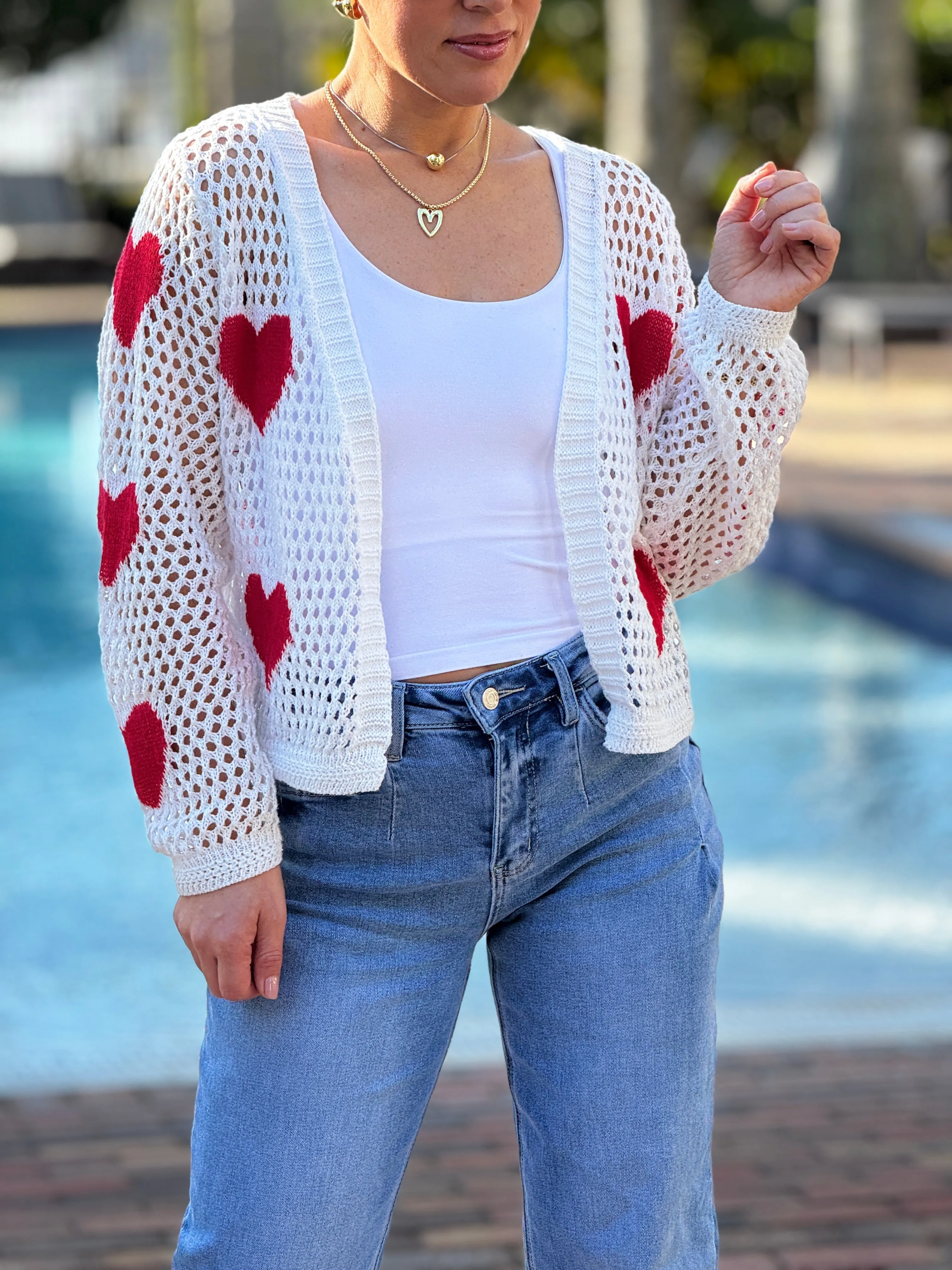 Aura" Mesh Long Sleeve Heart Shape Sweater