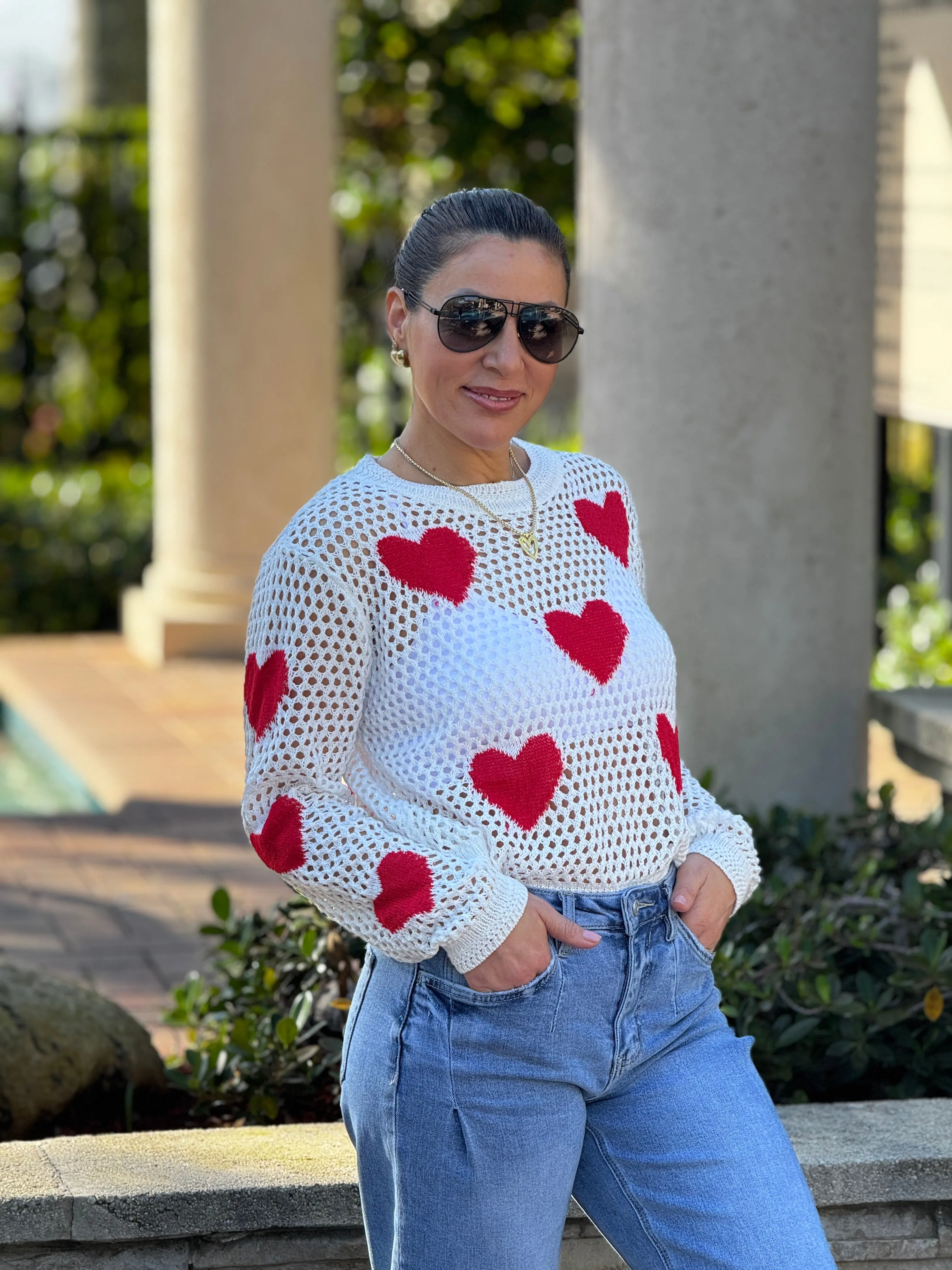 Aura" Mesh Long Sleeve Heart Shape Sweater