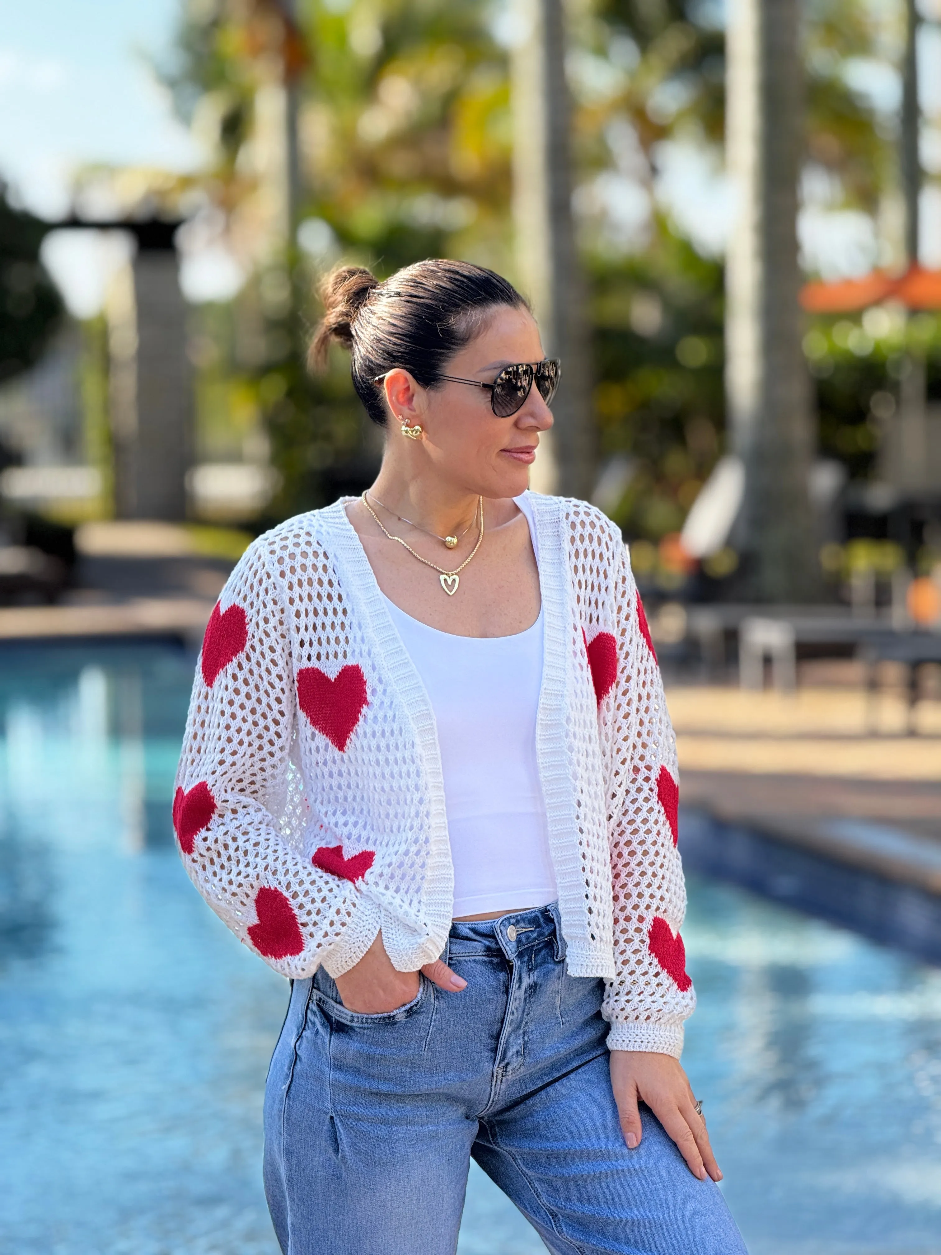 Aura" Mesh Long Sleeve Heart Shape Sweater