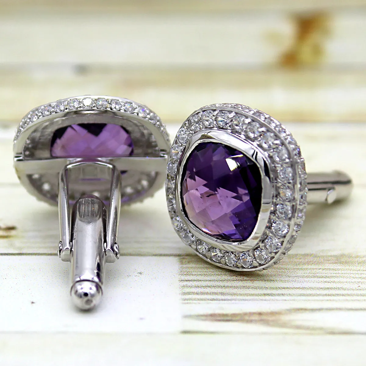 Awesome Amethyst Halo Fine Cufflinks