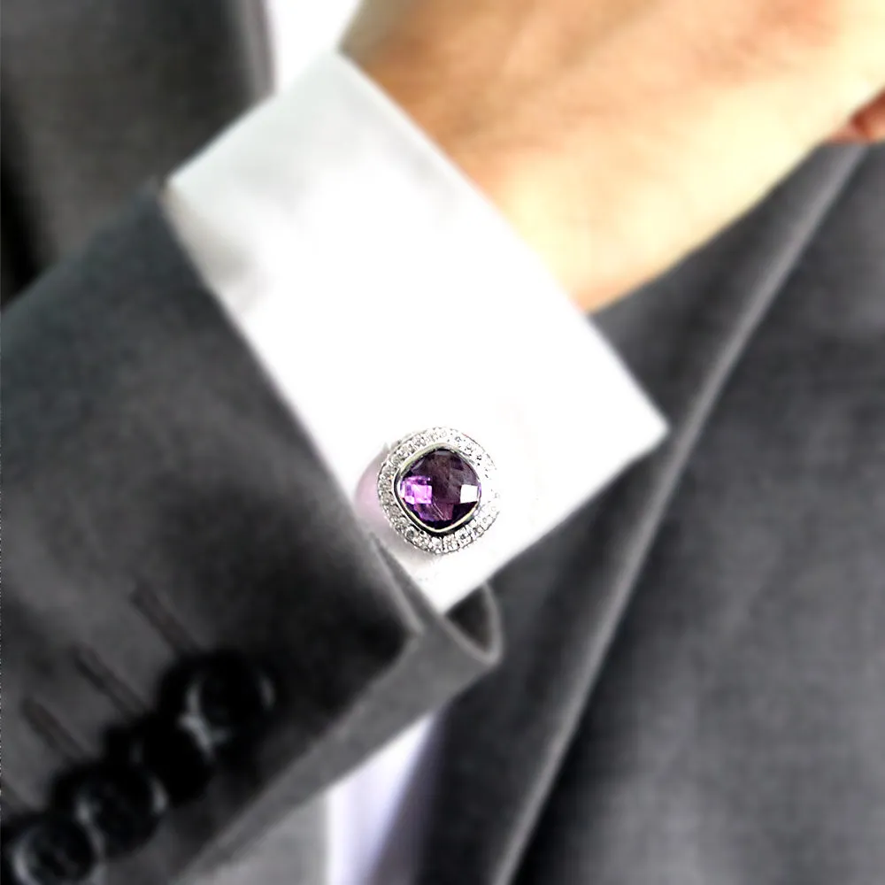 Awesome Amethyst Halo Fine Cufflinks
