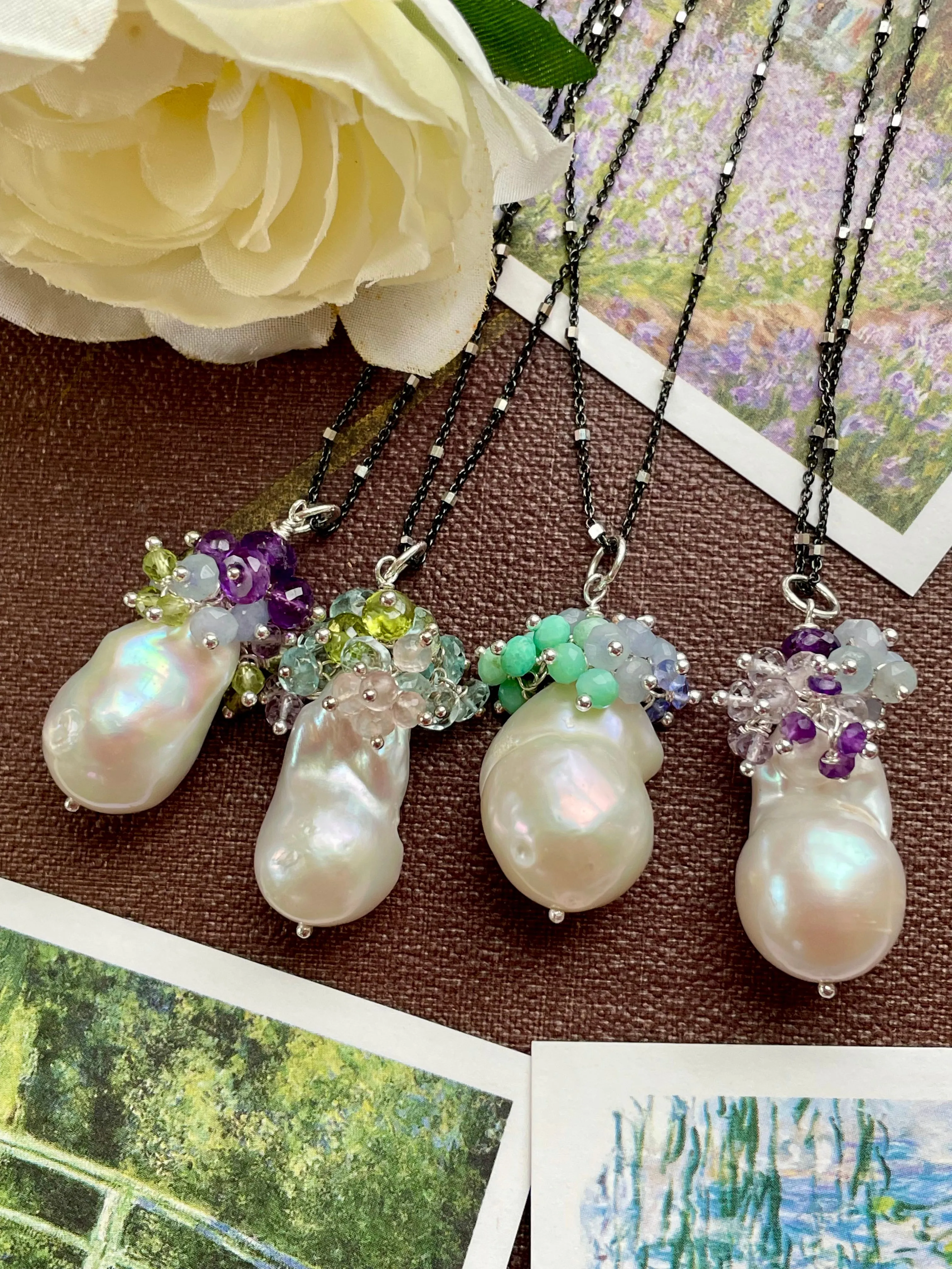 Baroque Pearl Cluster Pendant "Giverny Garden 1"