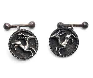 BBS Running Buck deer equestrian hunting 800 sterling silver antique cufflinks