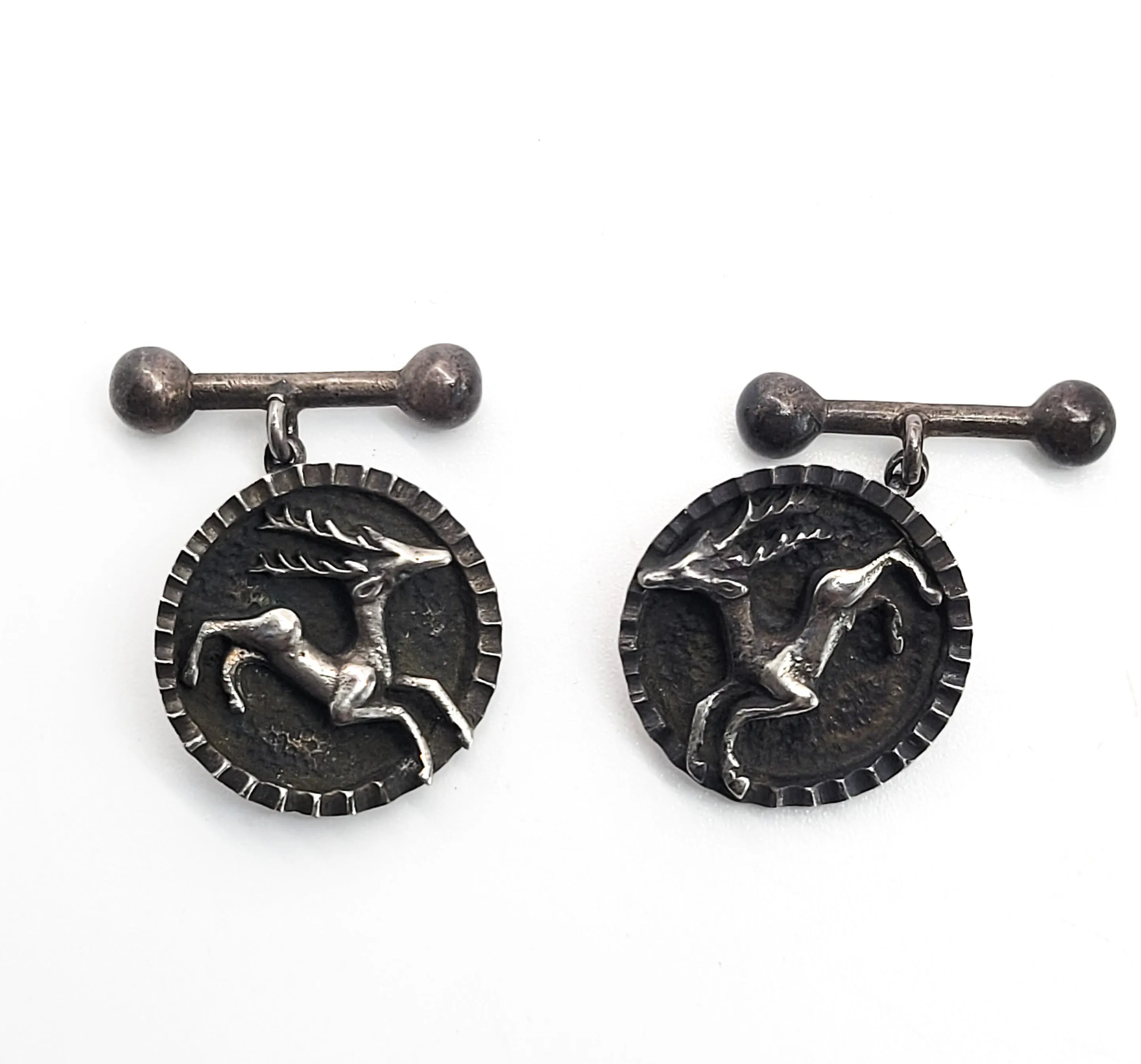 BBS Running Buck deer equestrian hunting 800 sterling silver antique cufflinks
