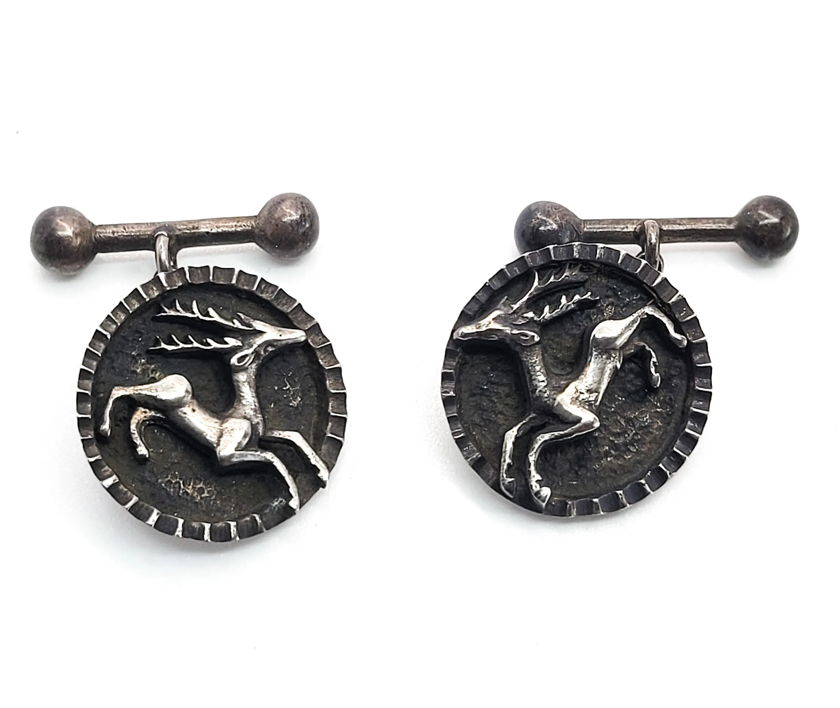 BBS Running Buck deer equestrian hunting 800 sterling silver antique cufflinks