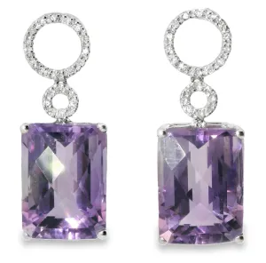 Beautiful 18K White Gold Diamond Amethyst Drop Earrings